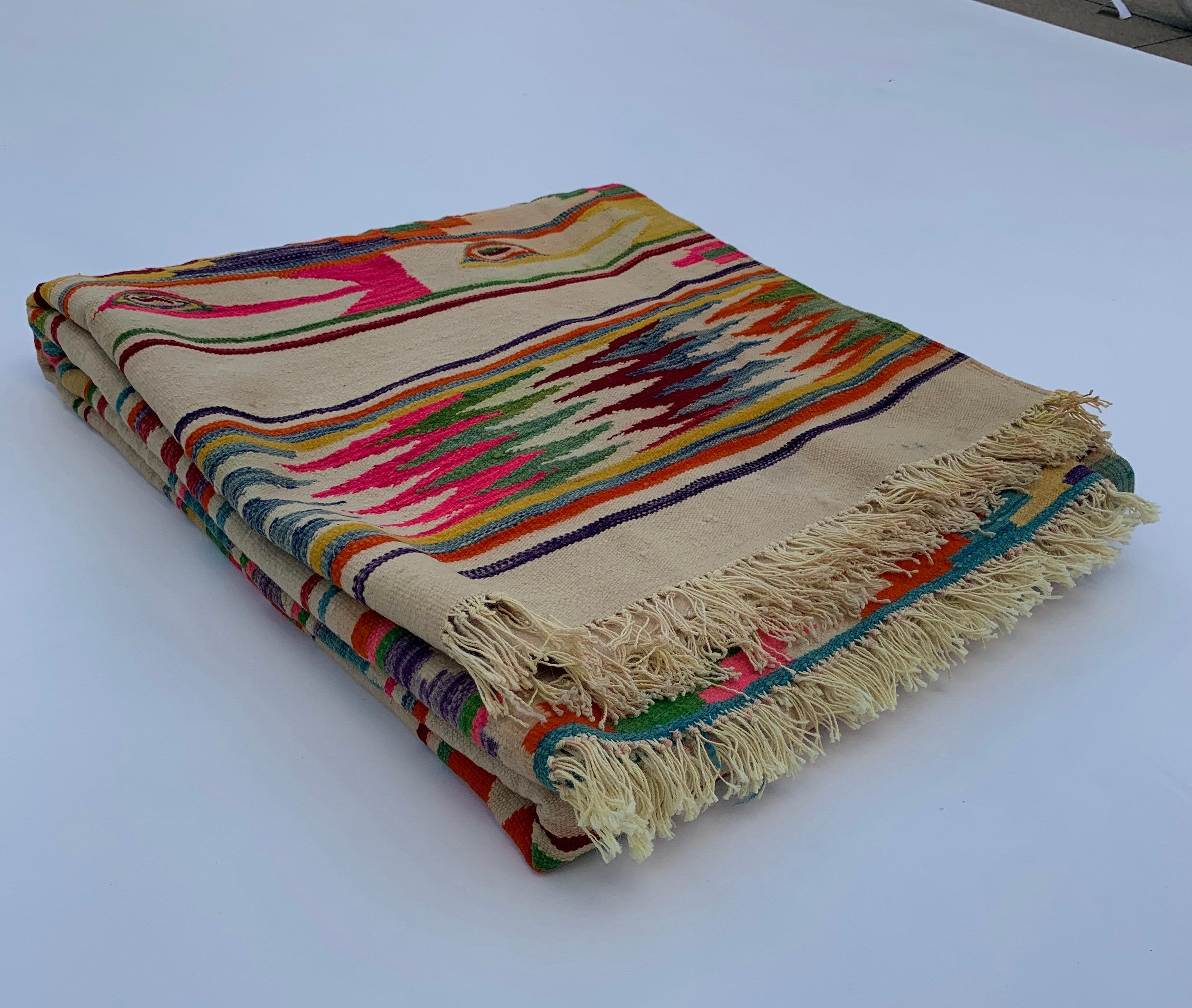 1960er Jahre Berber Handgefertigter algerischer geometrischer Wollteppich Throw 200x218cm  im Angebot 7
