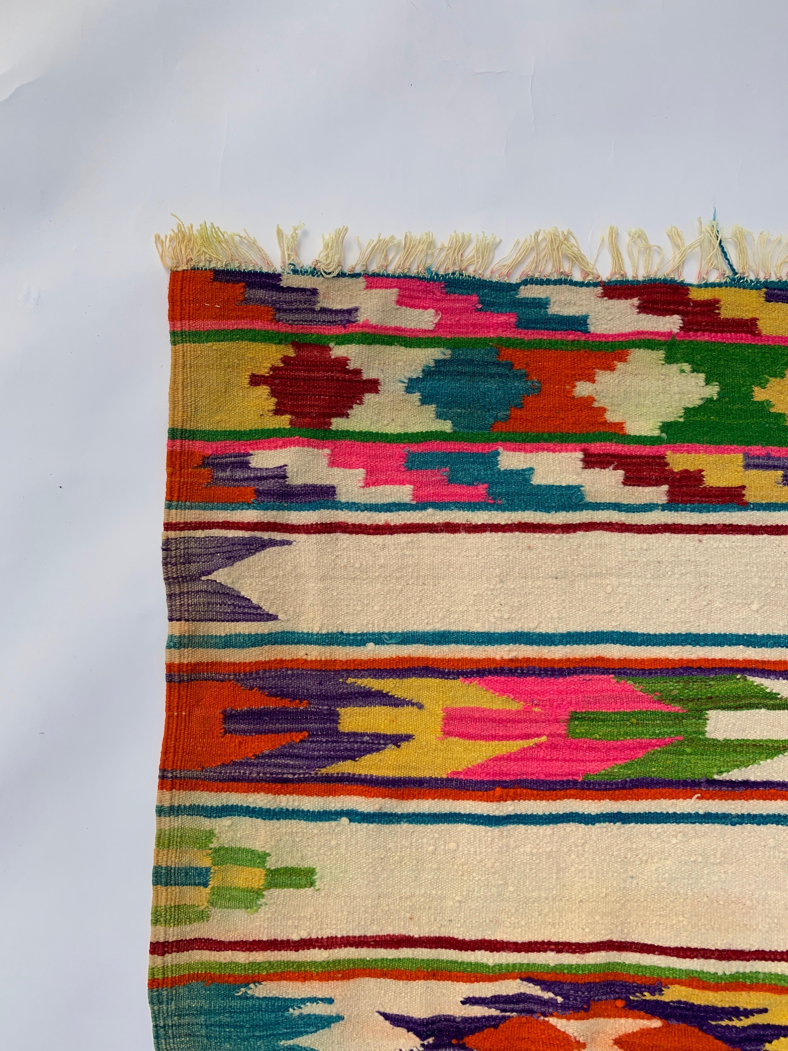 Bohemian 1960s Berber Handmade Wool Rug Throw Algerian Geometrical 200x218cm  For Sale