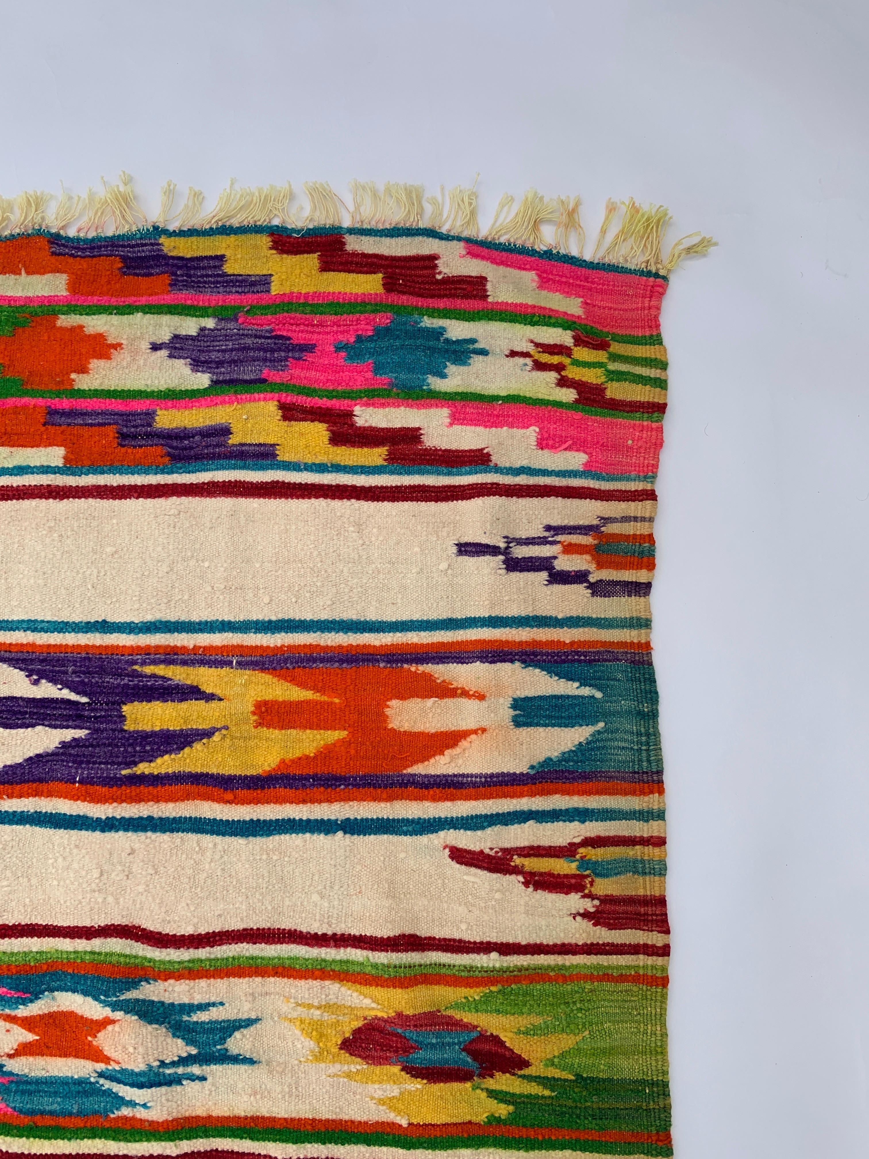 Hand-Woven 1960s Berber Handmade Wool Rug Throw Algerian Geometrical 200x218cm  For Sale