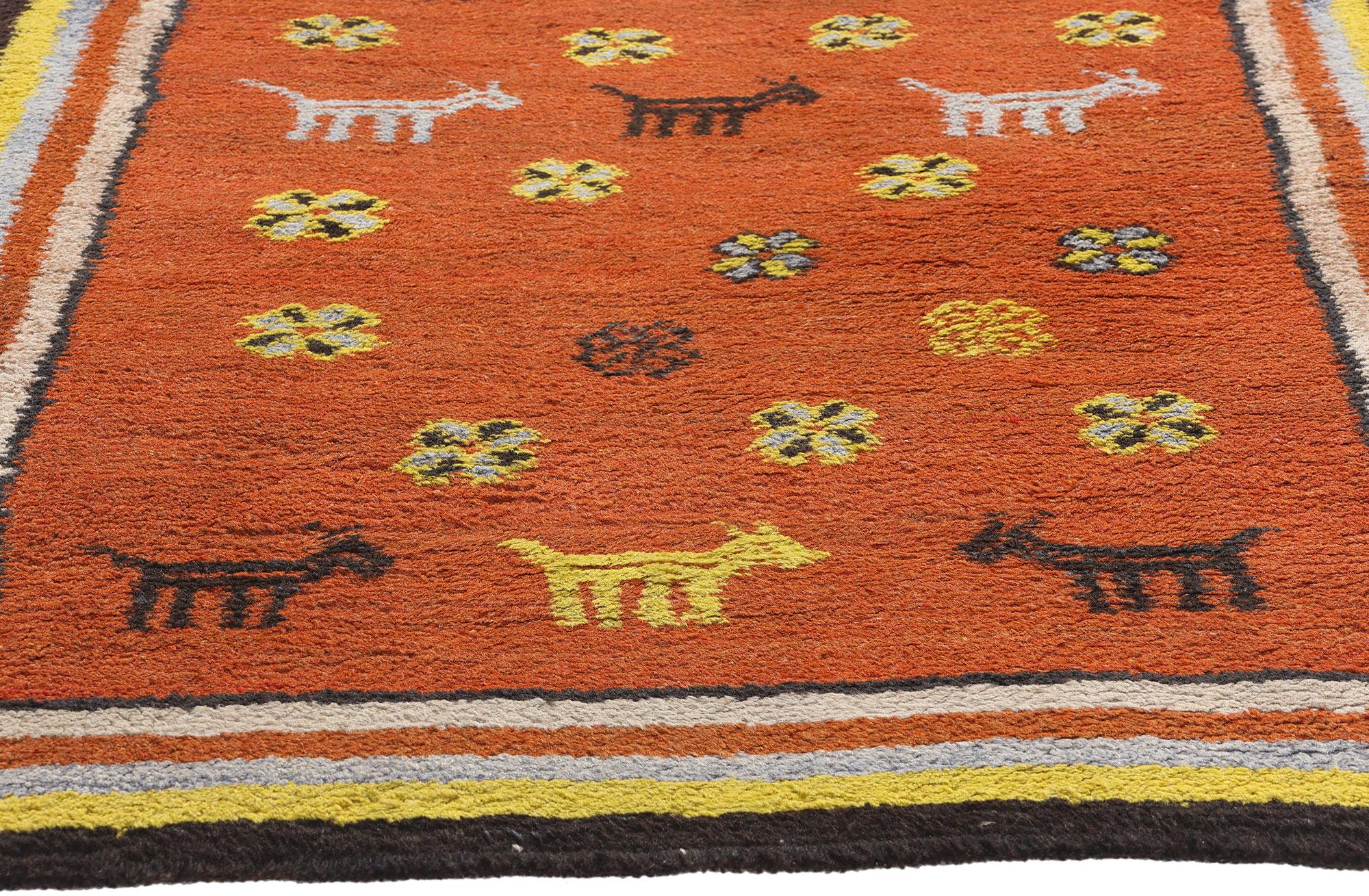 Hand-Knotted 1960's Berber Tikdift Zanagah Moroccan Carpet with Modern Style For Sale