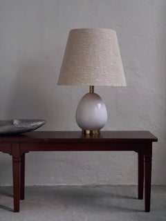 1960s Bergboms Sweden Table Lamp in White Glazed Ceramic and Brass Base