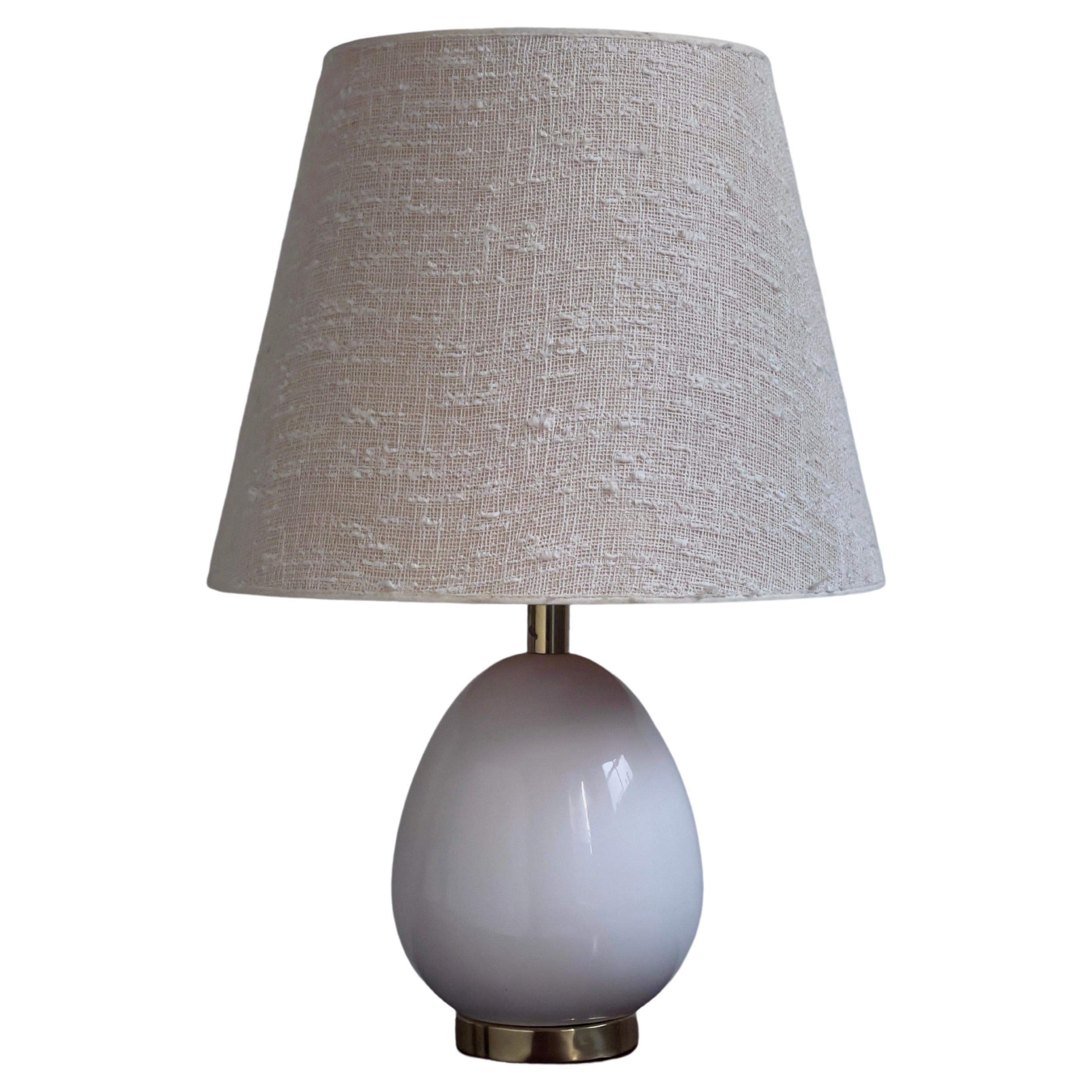 1960s Bergboms Sweden Table Lamp in White Glazed Ceramic and Brass Base