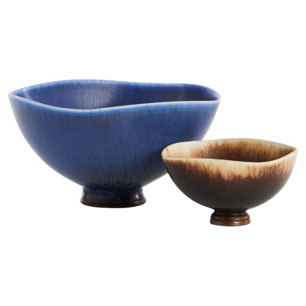 1960s Berndt Friberg Pair of Enameled Stoneware Bowls For Sale