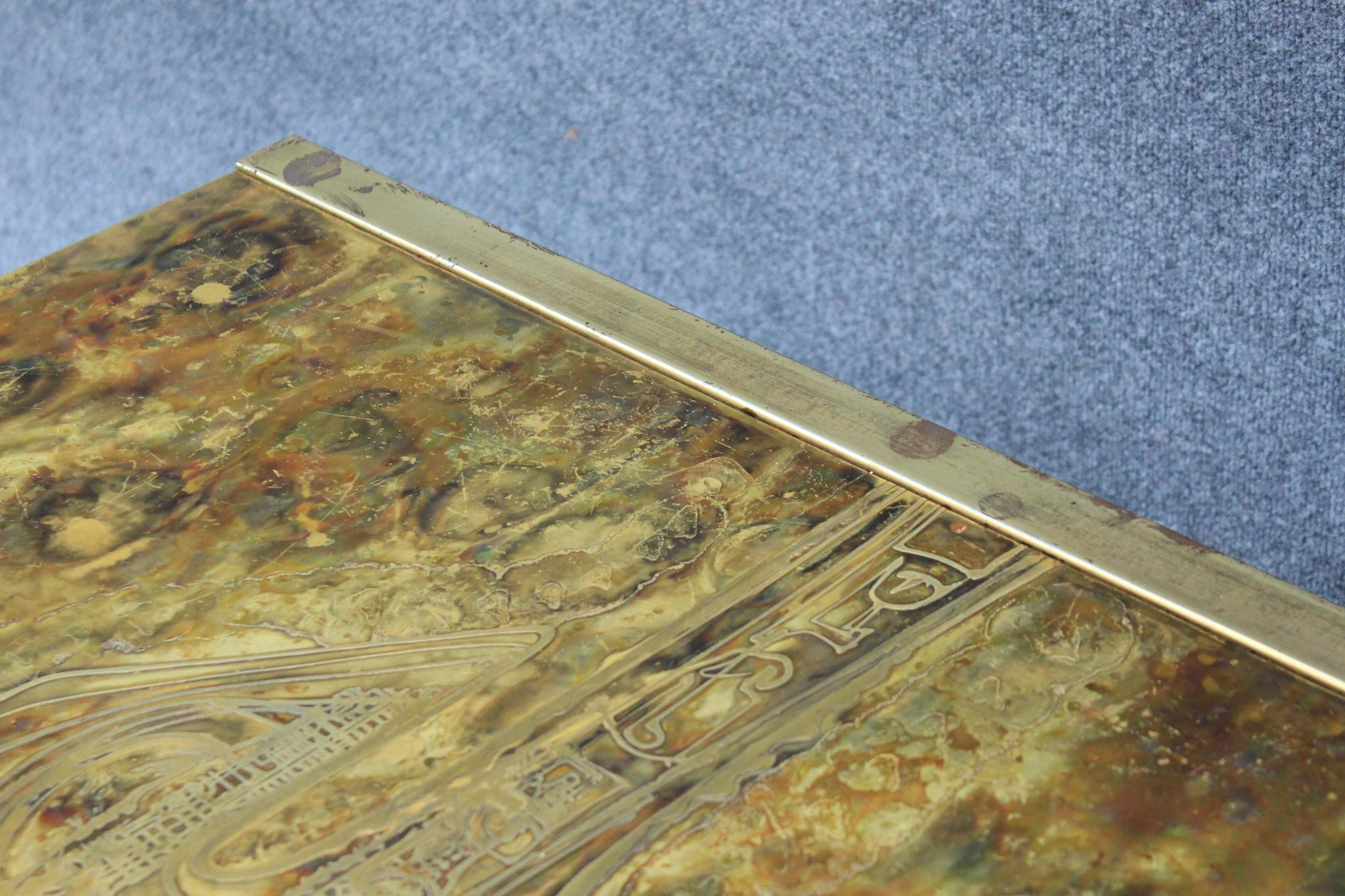1960s Bernhard Rohne for Mastercraft Acid-Etched Brass Coffee Table Mid Century For Sale 6