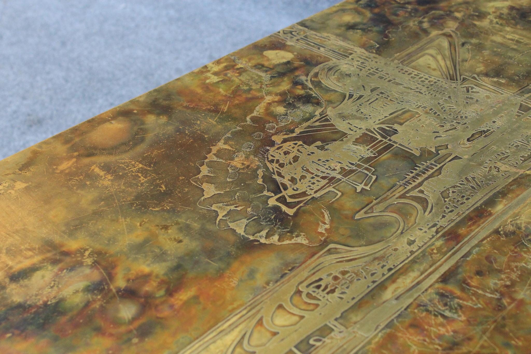 1960s Bernhard Rohne for Mastercraft Acid-Etched Brass Coffee Table Mid Century For Sale 7