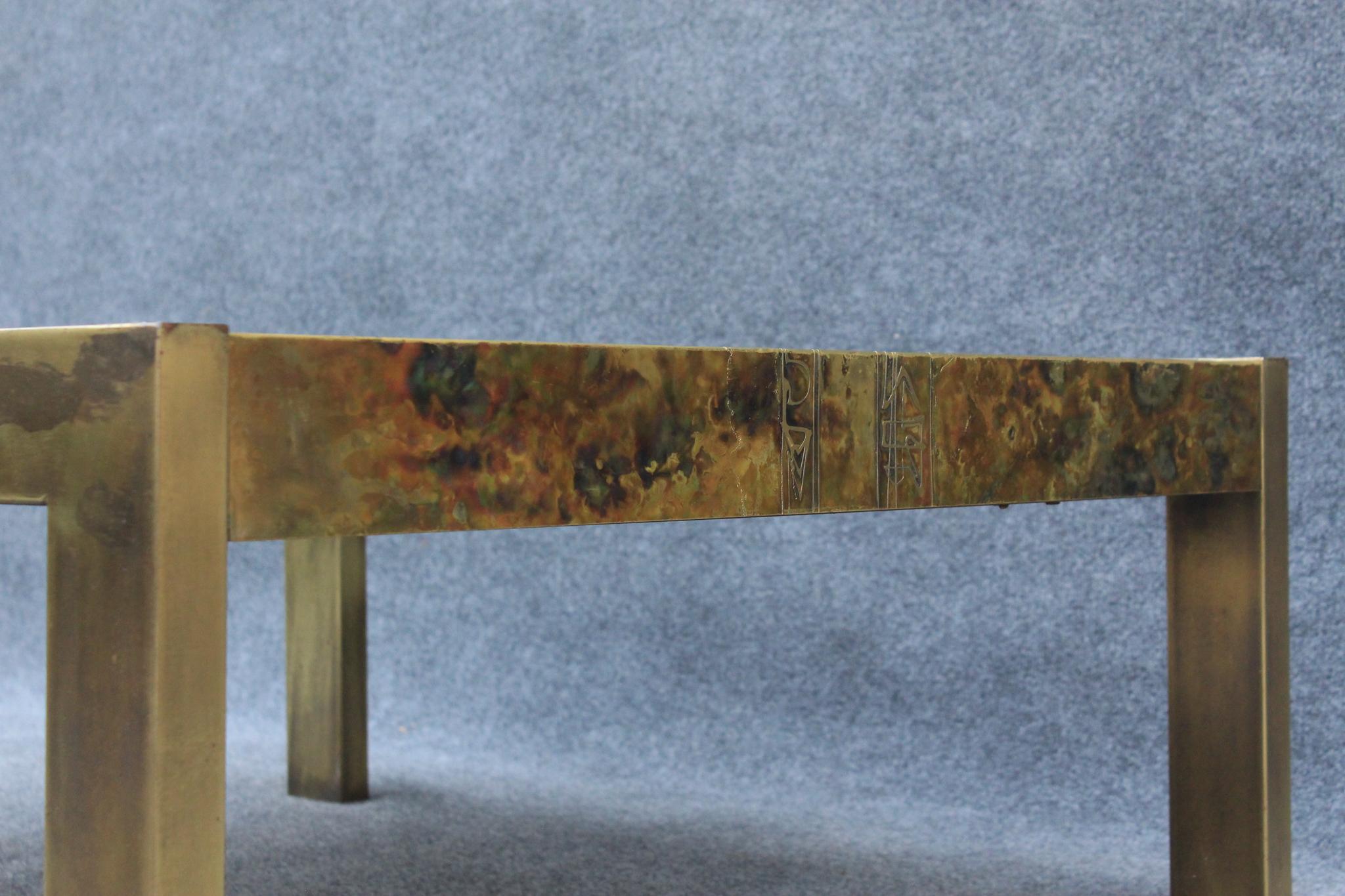 Mid-20th Century 1960s Bernhard Rohne for Mastercraft Acid-Etched Brass Coffee Table Mid Century For Sale