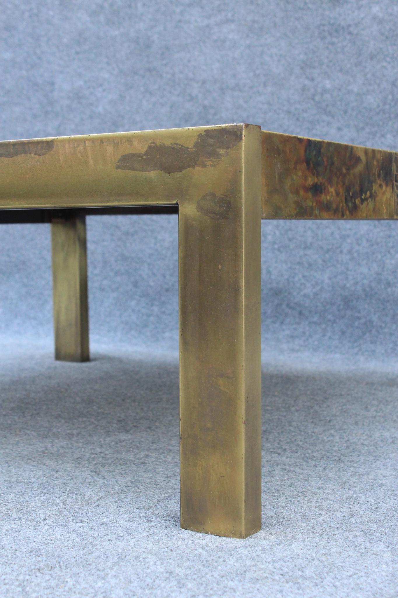 1960s Bernhard Rohne for Mastercraft Acid-Etched Brass Coffee Table Mid Century For Sale 1