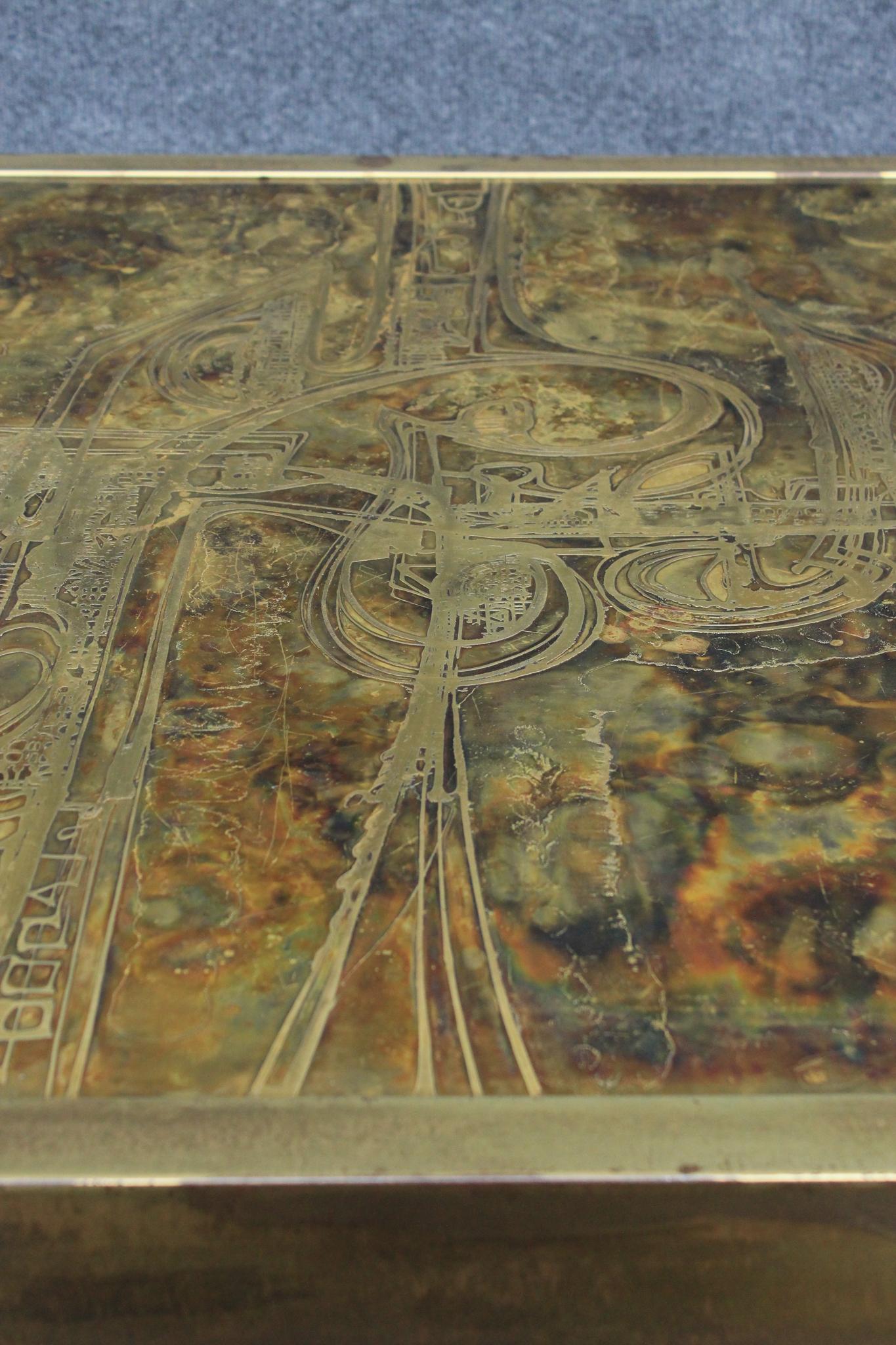 Laiton Table basse en laiton décapé à l'acide Bernhard Rohne pour Mastercraft, années 1960, Milieu du siècle en vente