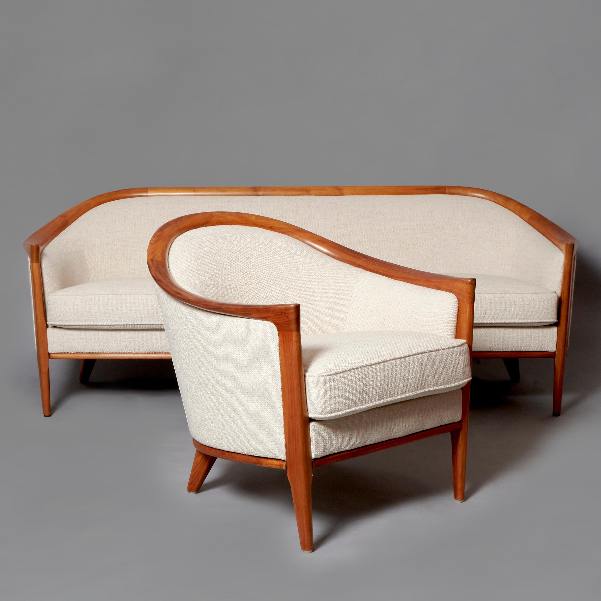 Set of Armchair and Sofa model ‘’Aristocrat’’ designed by Bertil Fridhagen for Bröderna Andersson. Fully refinished and renewed white upholstery. Sweden, 1960s.
Bertil FrIdhagen was a swedish Architect and designer. He was disciple of Carl Erik