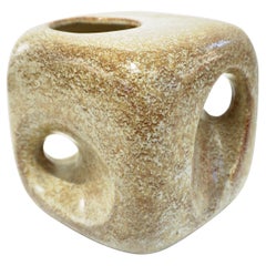1960s Bertoncello Italian Vintage Ceramic Abstract Sculpture Beige Cubic Vase