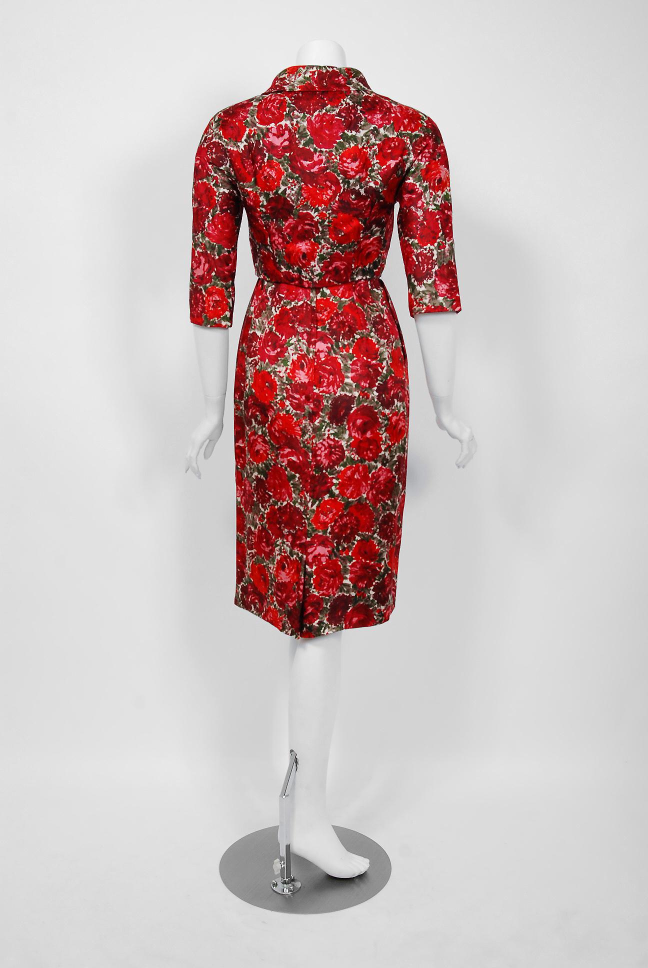 1960's Betty Draper of Mad Men Film-Worn Bonwit Teller Red Roses Silk Dress Set 3