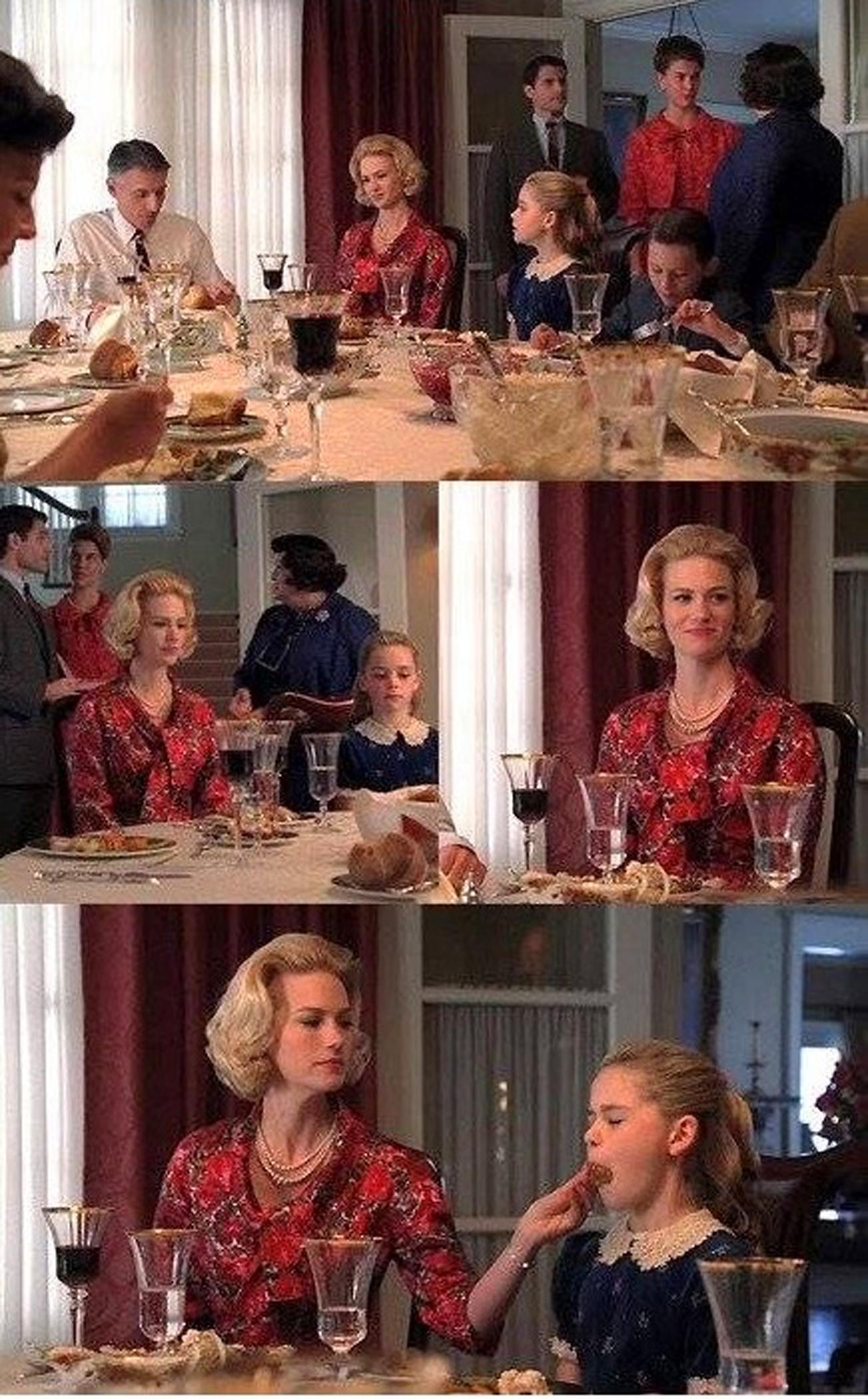 A gorgeous and highly desirably 1960's cocktail dress set worn by January Jones as Betty Draper during the second season of AMC's Mad Men. There is very little memorabilia from Mad Men available and this documented ensemble is the epitome of their