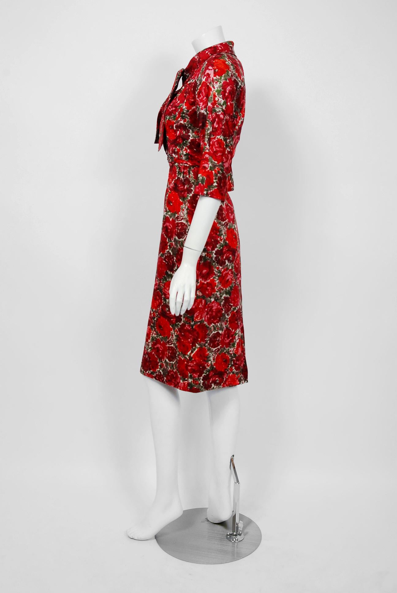 1960's Betty Draper of Mad Men Film-Worn Bonwit Teller Red Roses Silk Dress Set 2