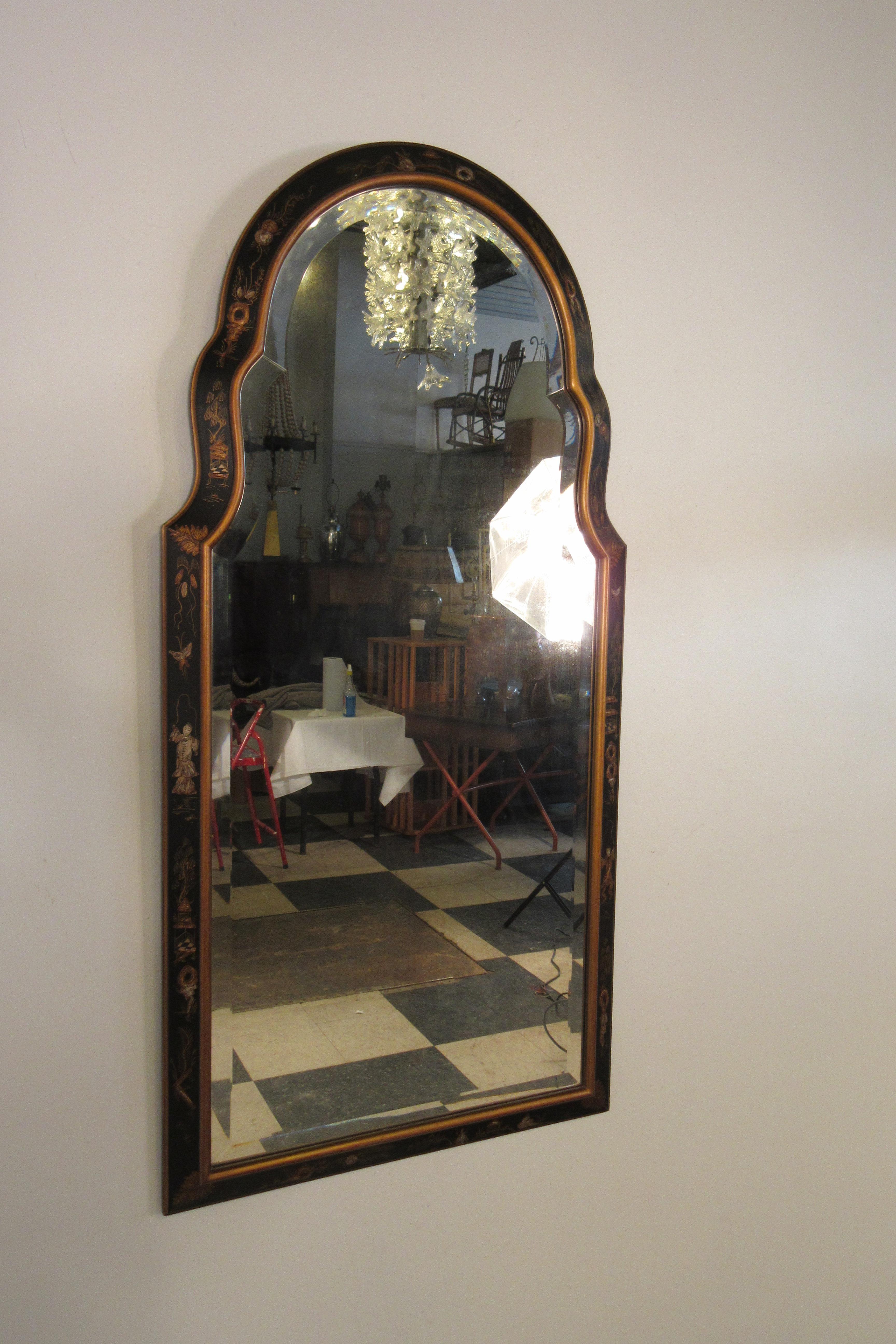 1960s beveled hand painted chinoiserie mirror by Decorative arts.