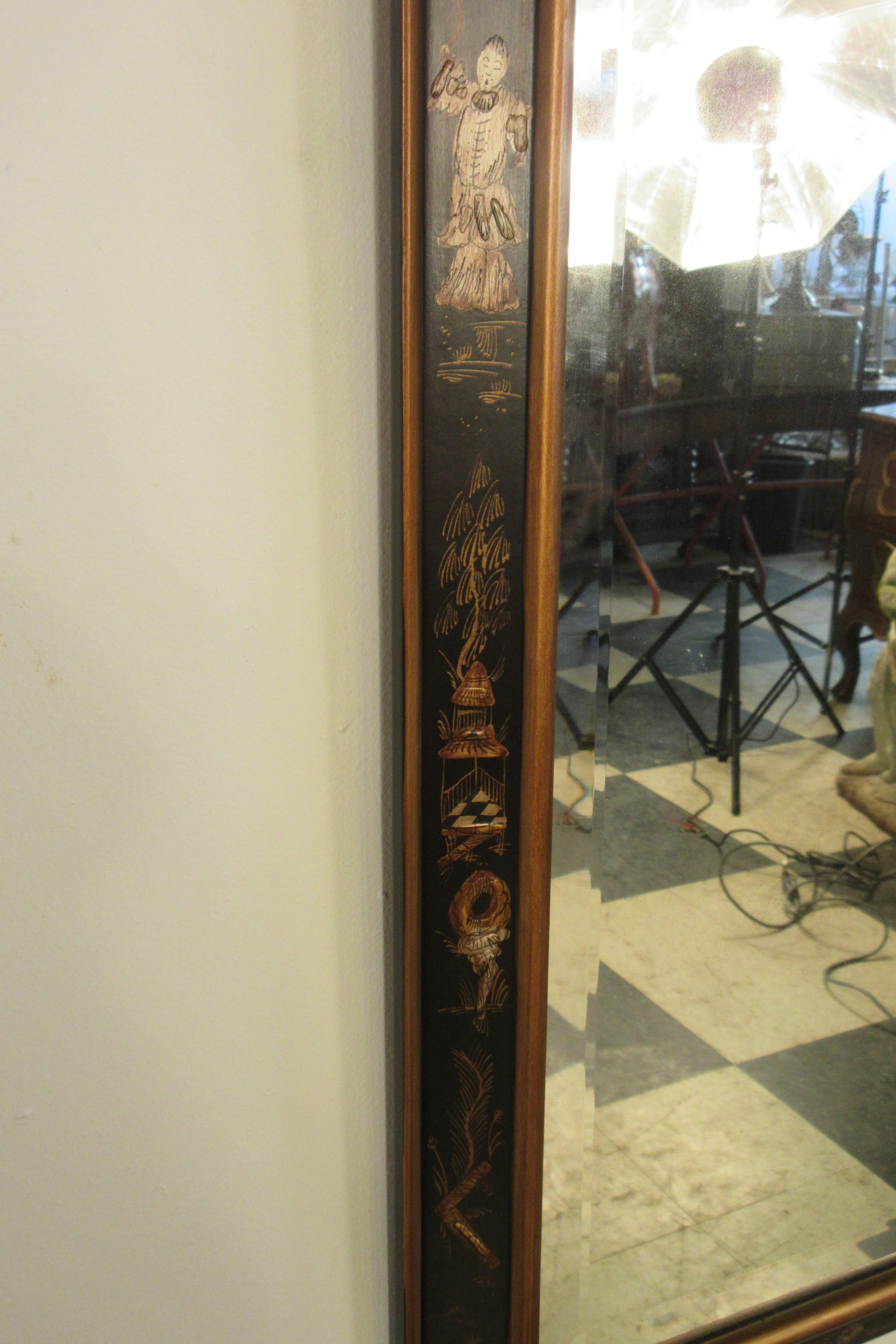 1960s Beveled Chinoiserie Mirror In Good Condition In Tarrytown, NY