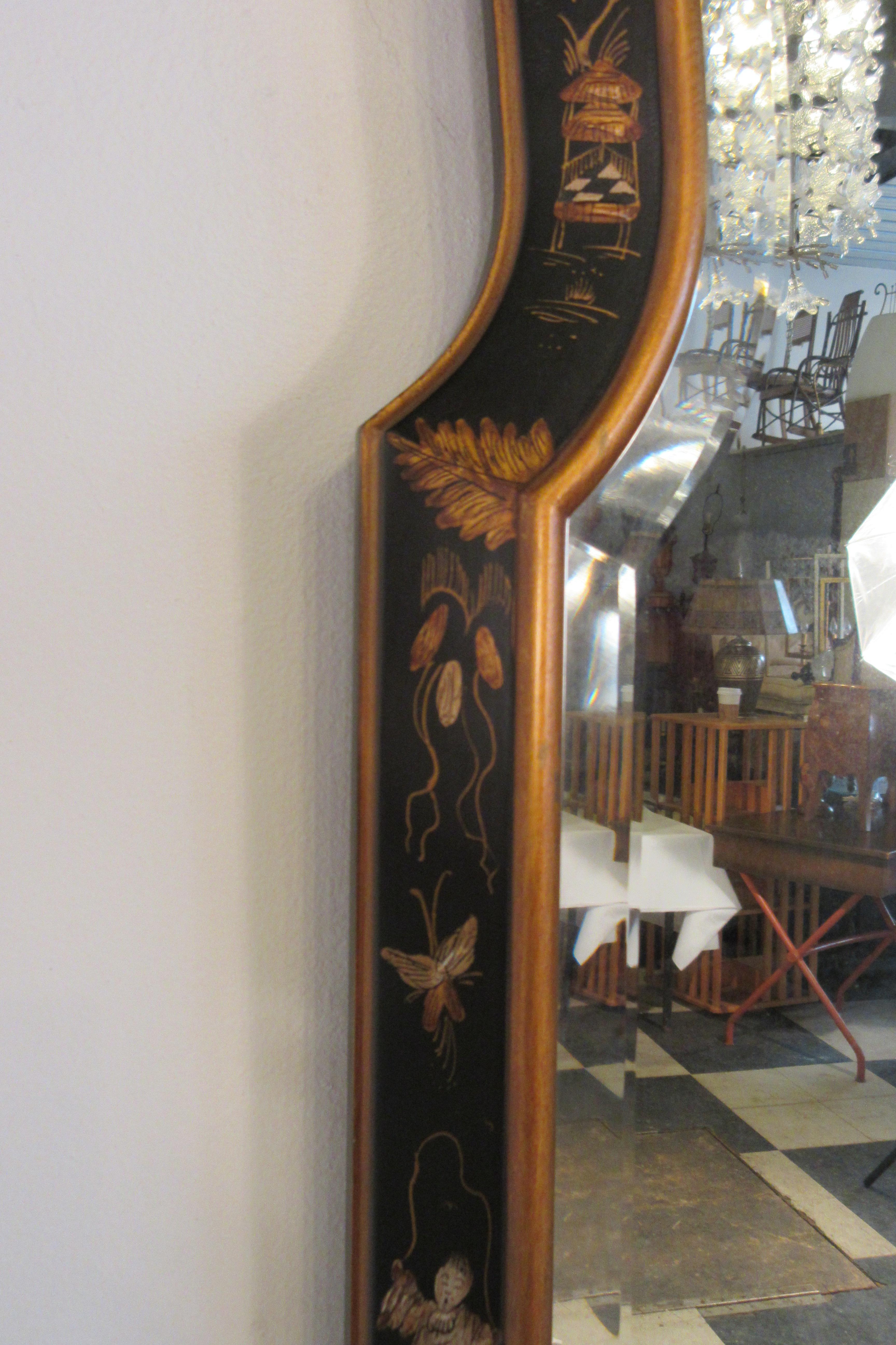 Mid-20th Century 1960s Beveled Chinoiserie Mirror