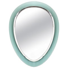 1960s Beveled Mirror, Beveled Aqua Green Glass Frame, Italy