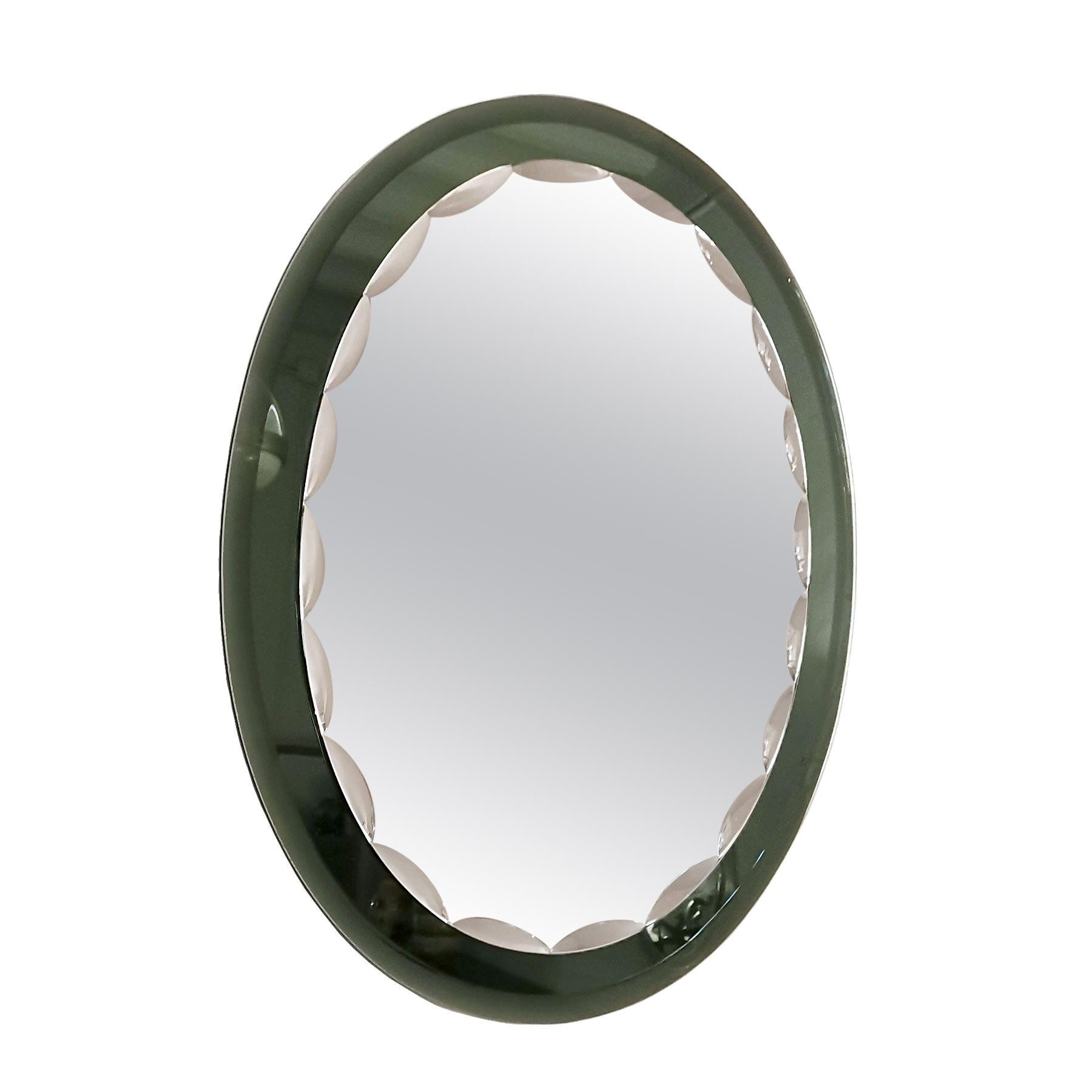 1960s Beveled Mirror, Beveled Green Mirror Frame, Italy