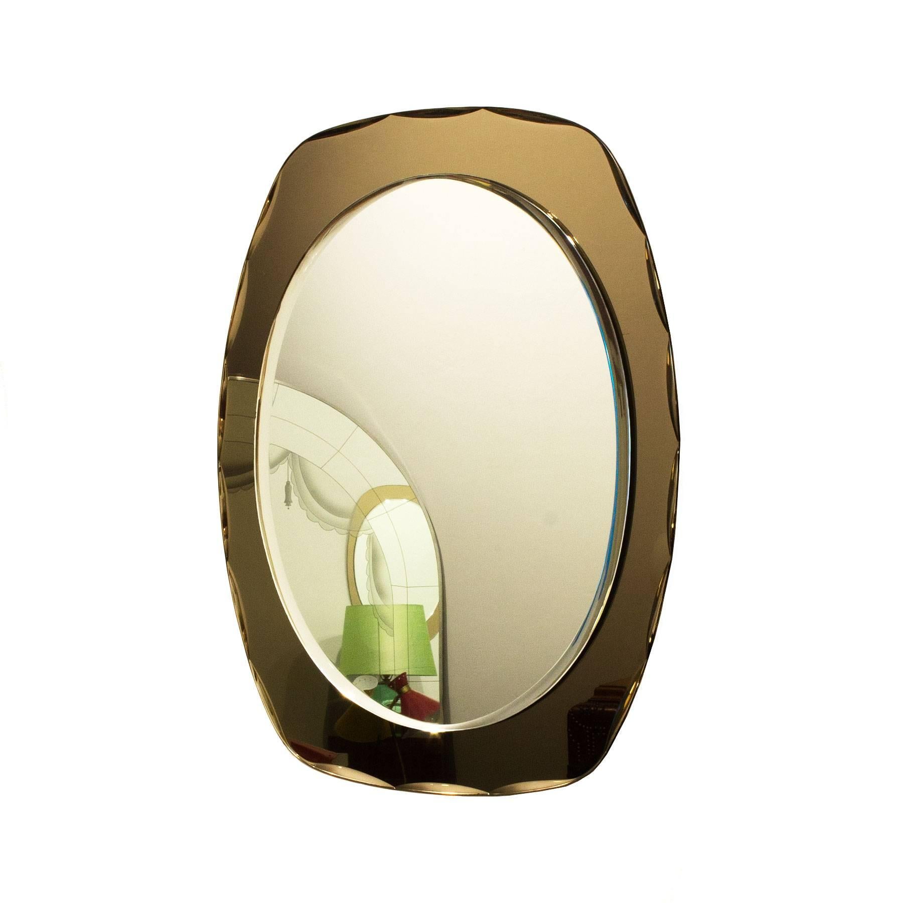 Mid-Century Modern 1960s Bevelled Mirror, Smoked Bronze Decorative Bevelled Mirror Frame, Italy