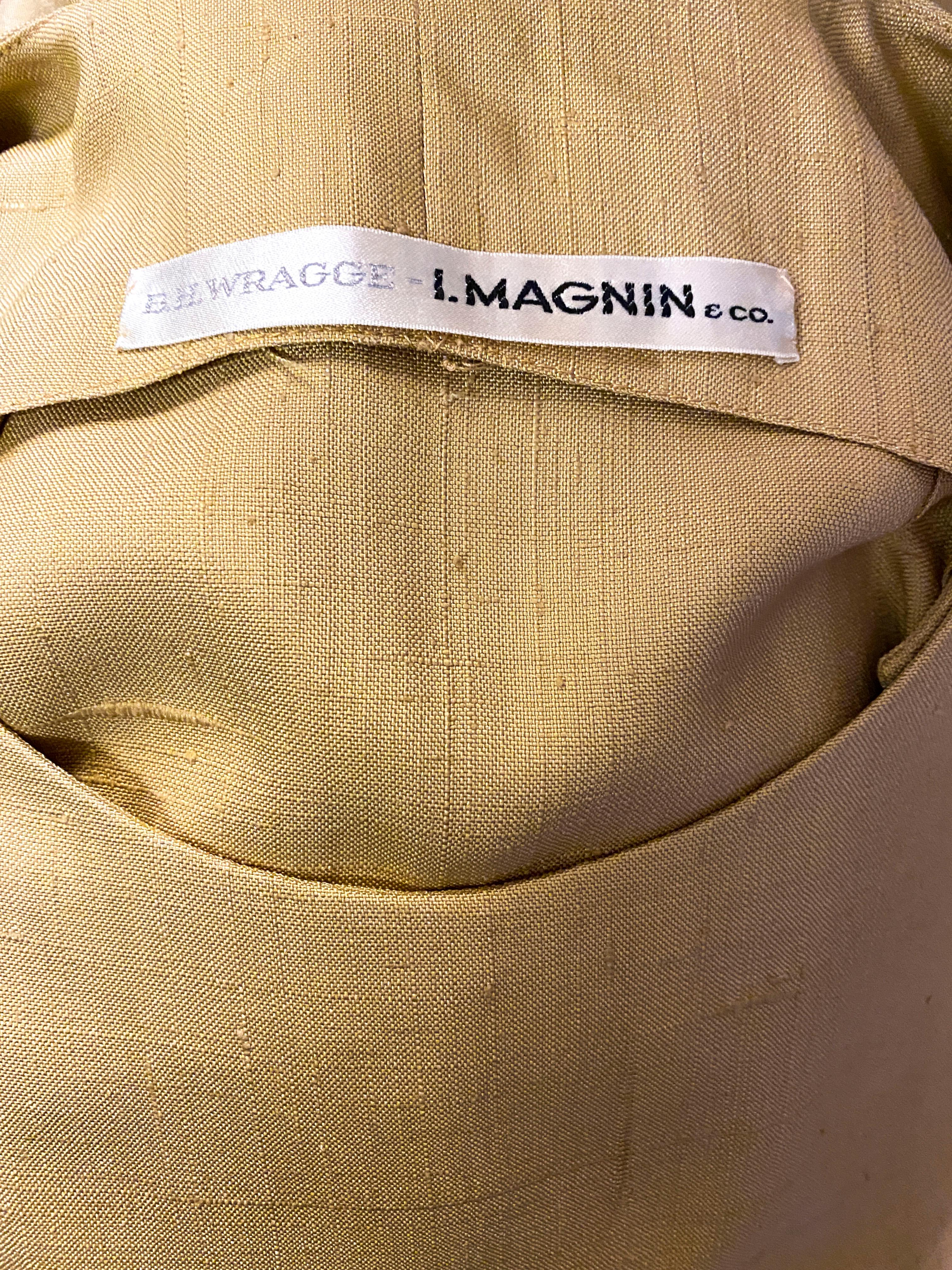 1960s B.H. Wragge Mustard Raw Silk Dress with Button Accents In Good Condition For Sale In San Francisco, CA