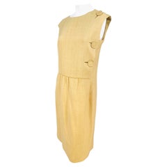 1960s B.H. Wragge Mustard Raw Silk Dress with Button Accents