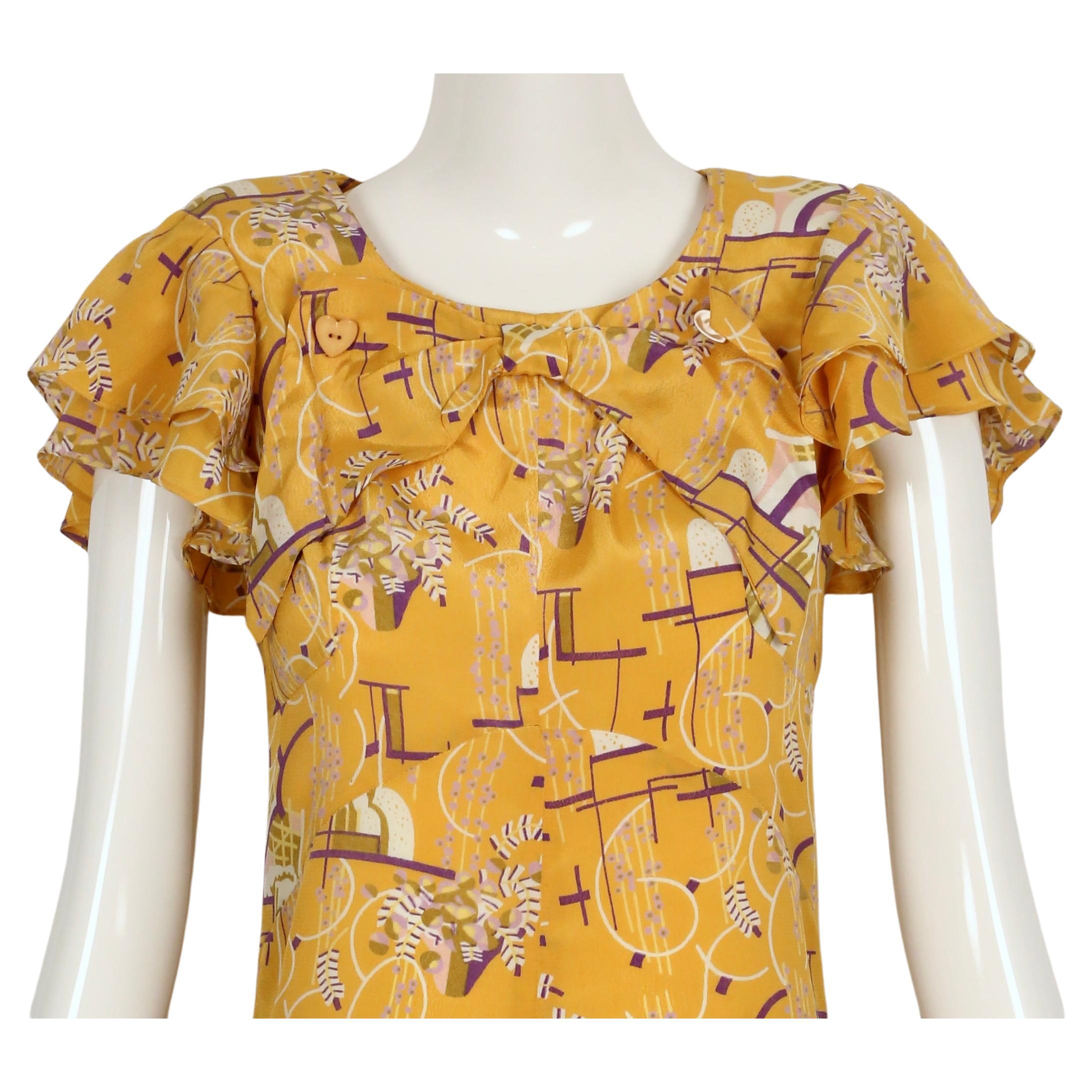 Brown 1960's BIBA art deco printed jacquard mini dress For Sale