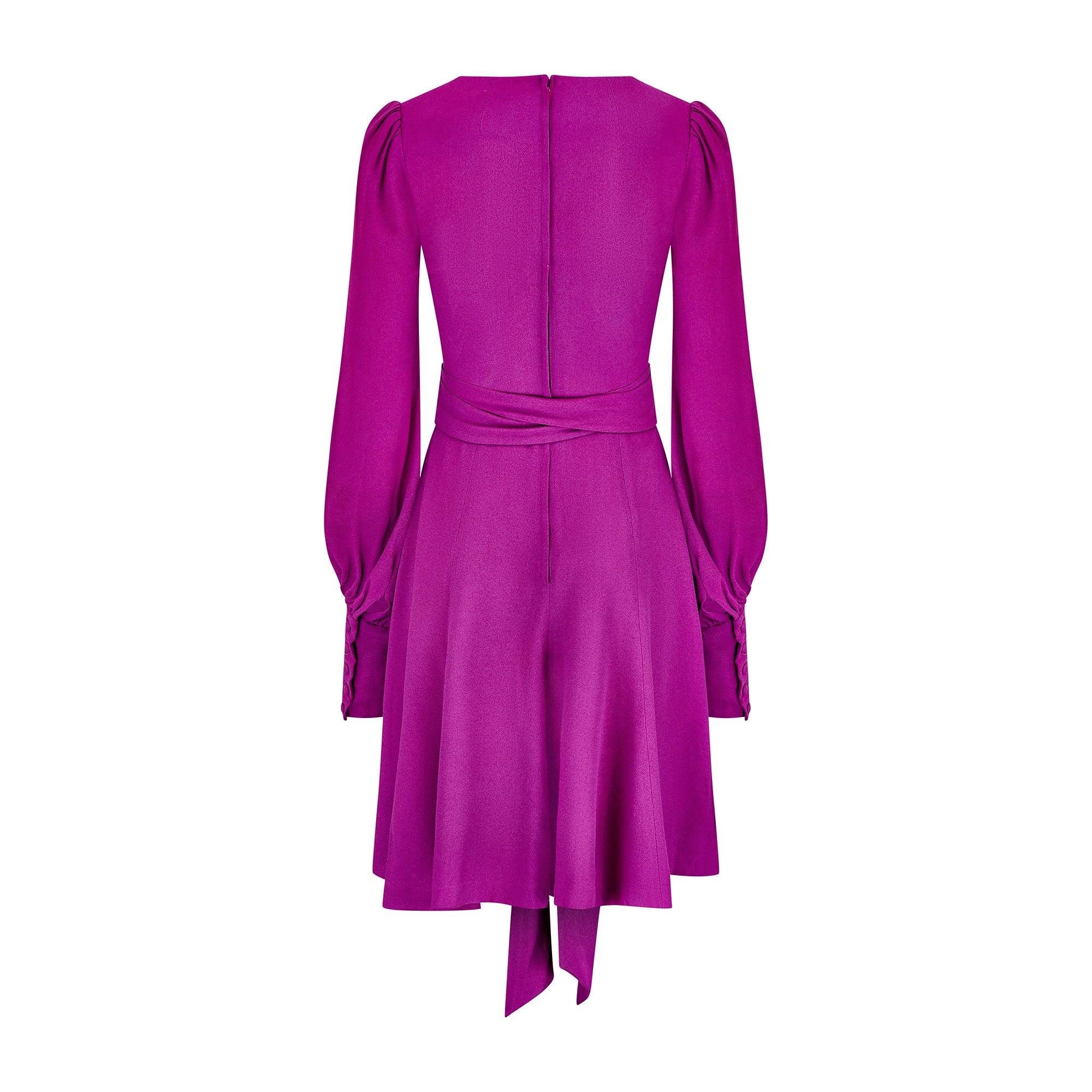 Vestido de manga larga Biba Crepe Fuschia años 60 Púrpura en venta