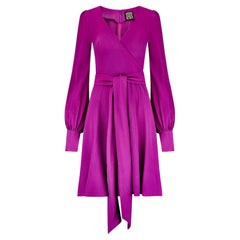 1960er Biba Crepe Fuschia langärmeliges Kleid mit langen Ärmeln