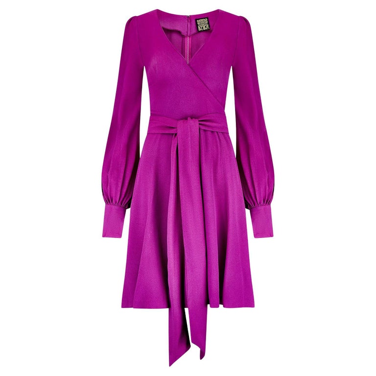 knee length dresses for ladies Fuchsia Sparkly Lace Semi Sweetheart Neck Sleeved Custom A-Line Dress main image 1