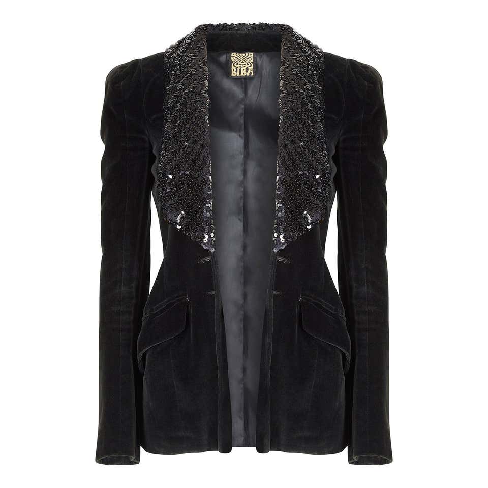 1960s Biba Early Woven Label Black Velvet and Sequin Lapel Jacket at ...