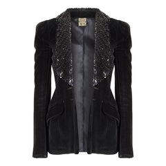 1960s Biba Early Woven Label Black Velvet and Sequin Lapel Jacket