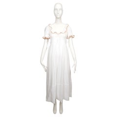 1960's BIBA long white cotton gauze dress with lace trim
