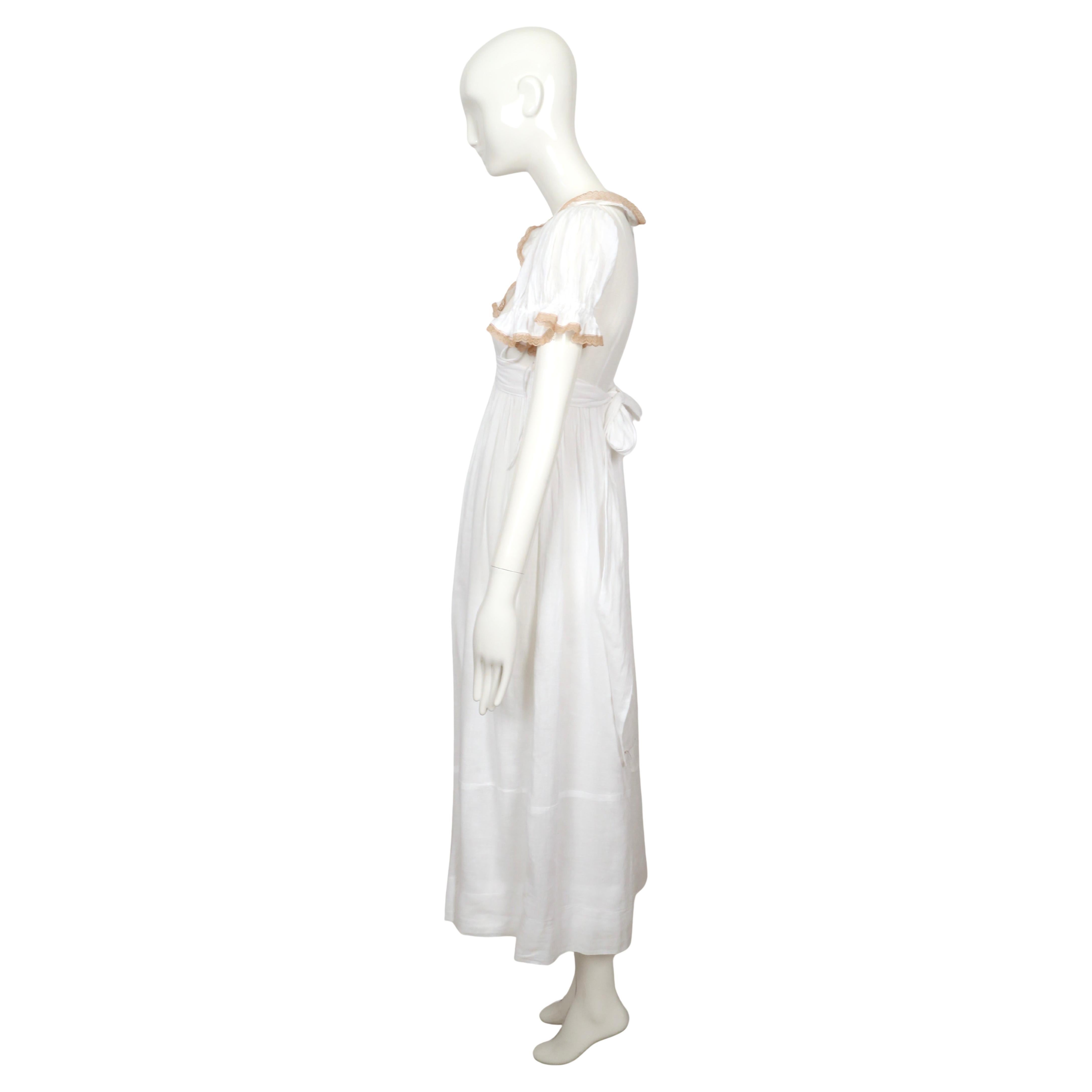 1960's BIBA long white cotton gauze dress with lace trim In Good Condition In San Fransisco, CA