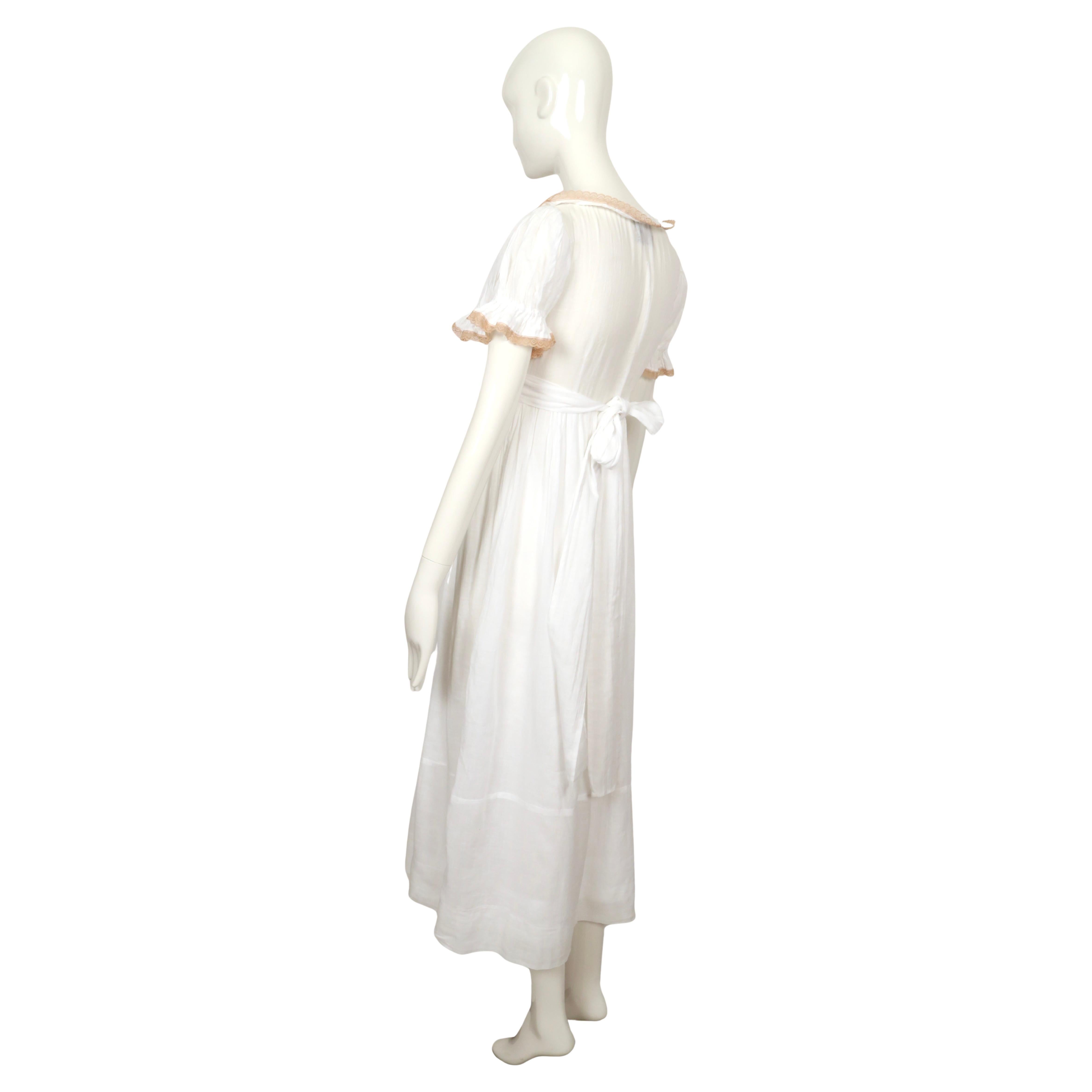 Women's or Men's 1960's BIBA long white cotton gauze dress with lace trim