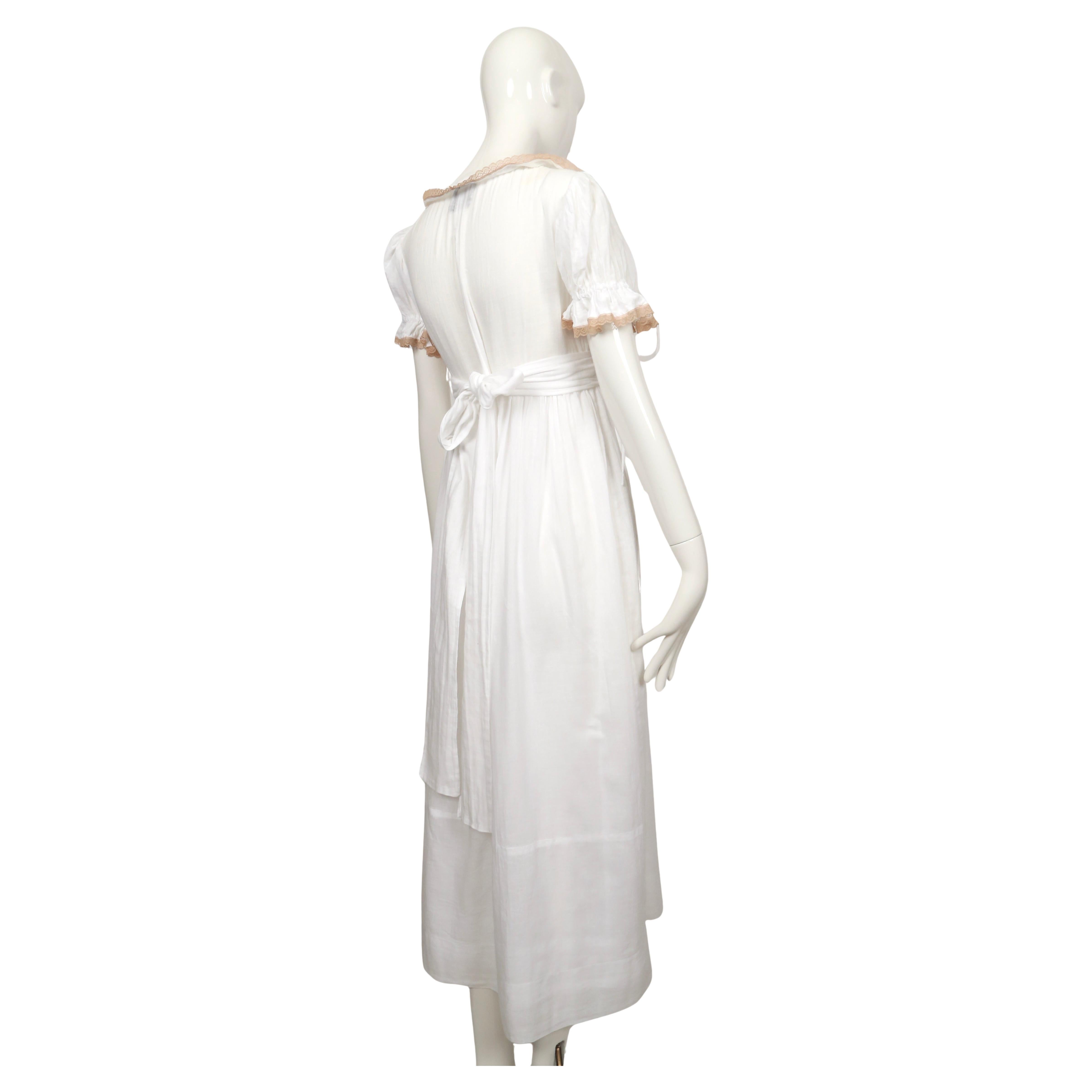 1960's BIBA long white cotton gauze dress with lace trim 1