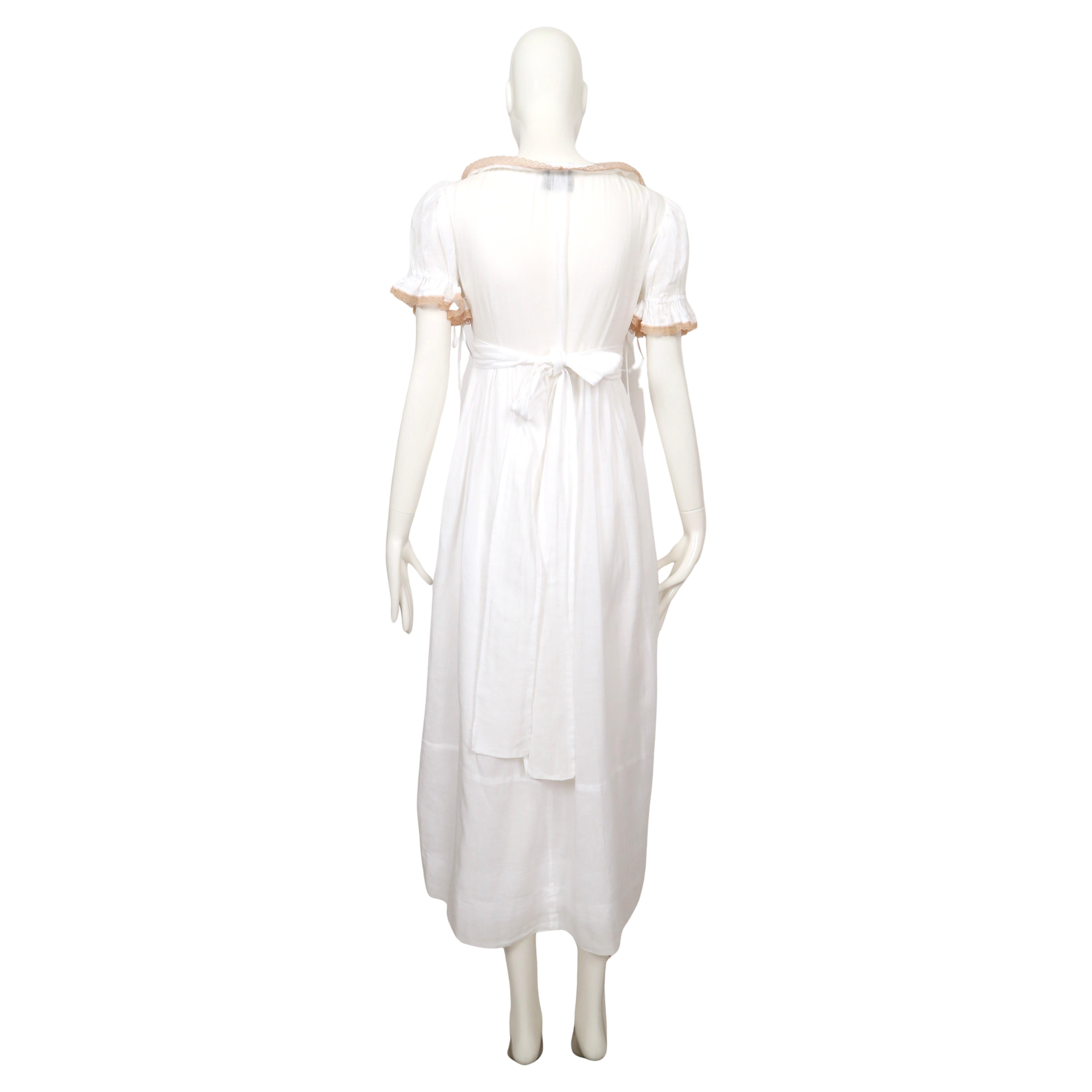 1960's BIBA long white cotton gauze dress with lace trim 2