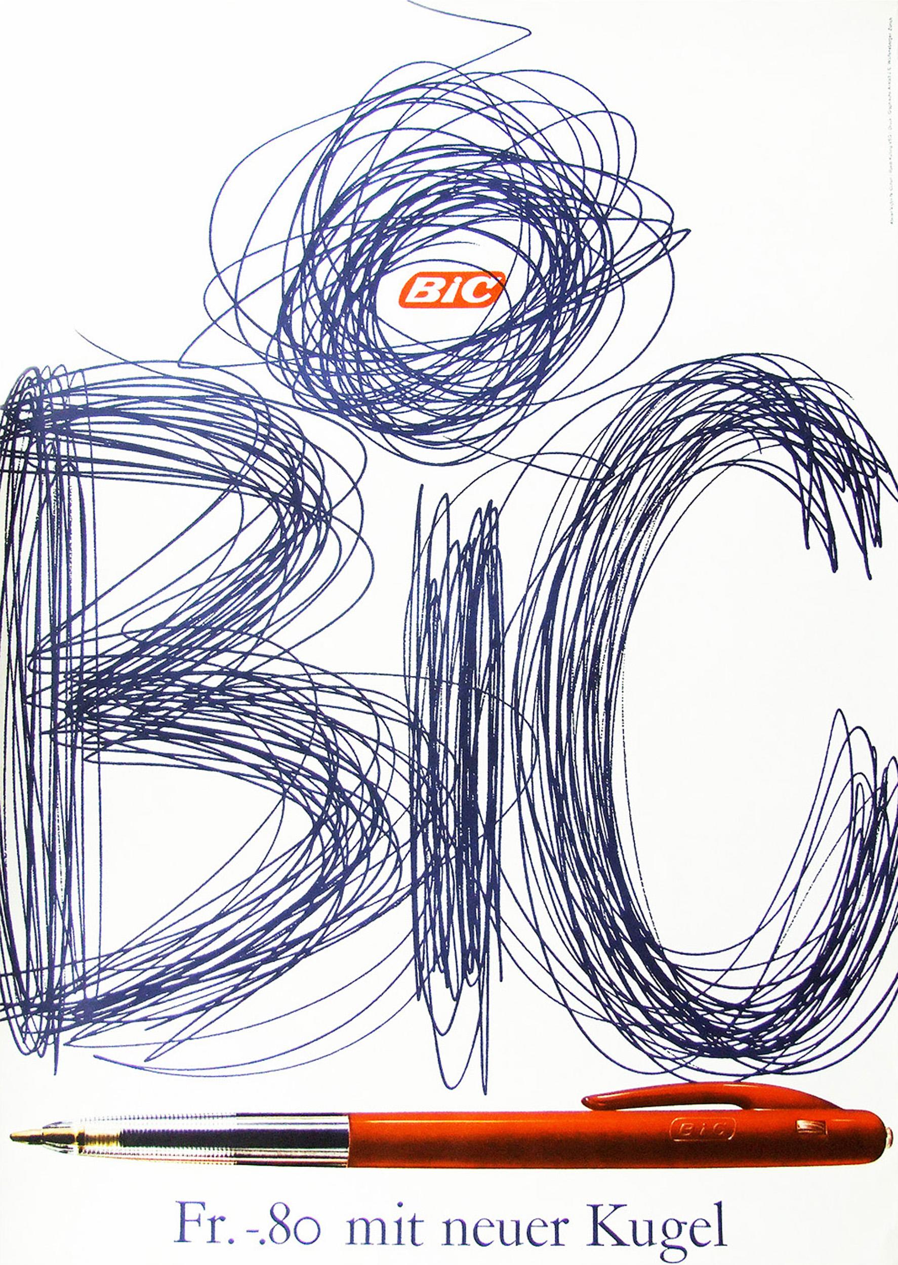 1960s Bic Pens Poster by Ruedi Külling Pop Art Illustration Advertising In Good Condition For Sale In Nottingham, Nottinghamshire