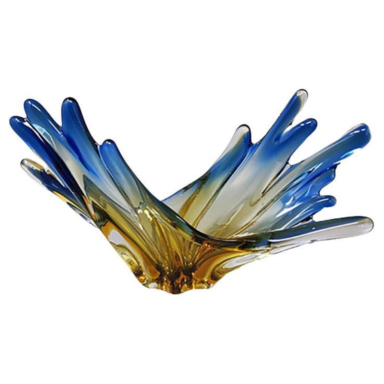 1960s Big Blue and Ocher Centerpiece in Murano Glass For Sale at 1stDibs