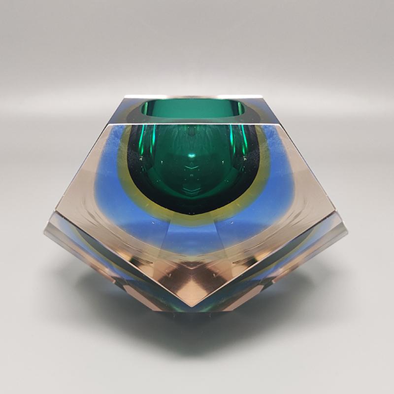 Mid-Century Modern 1960s Big Green and Blue Ashtray or Catchall by Flavio Poli for Seguso.  For Sale
