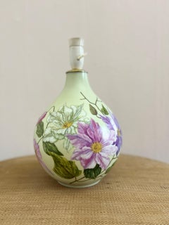 Big handpainted porcelain decorated flower table lamp, 1960s