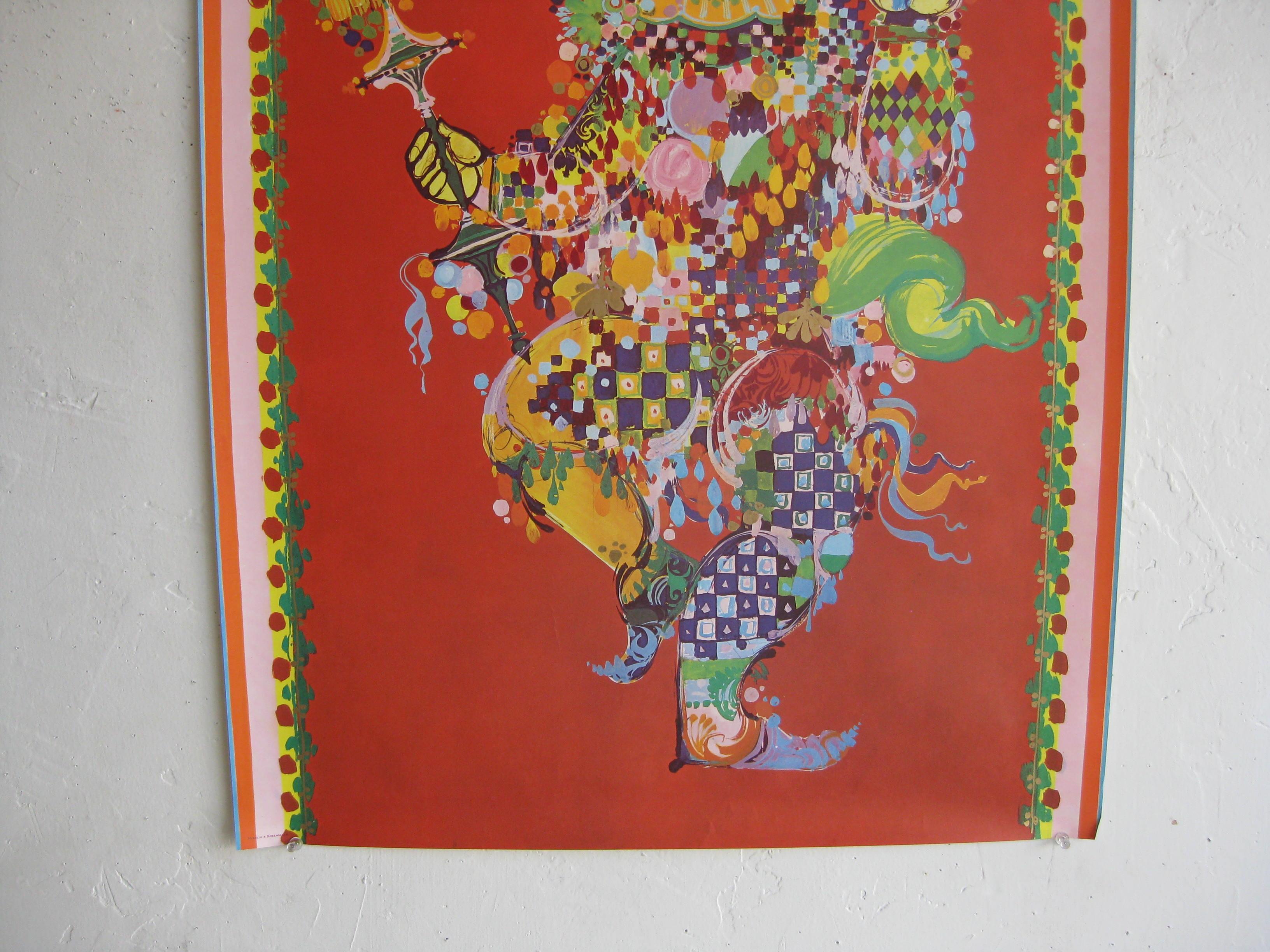 Danish 1960s Bijorn Wiinblad The Magic Flute Papagenda Whimsical Silkscreened Poster