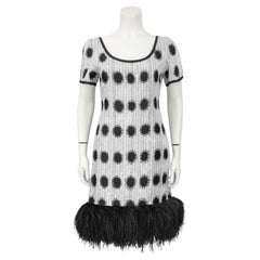 1960's Bill Blass Black and White Sequin Dress With Feather Trim