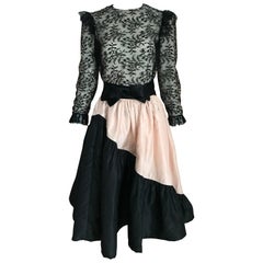 Vintage 1960s Bill Blass Black Lace Silk Blouse with Silk Taffeta Circle Skirt