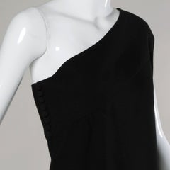 1960s Bill Blass for Maurice Rentner Vintage One-Shoulder Black Cocktail Dress