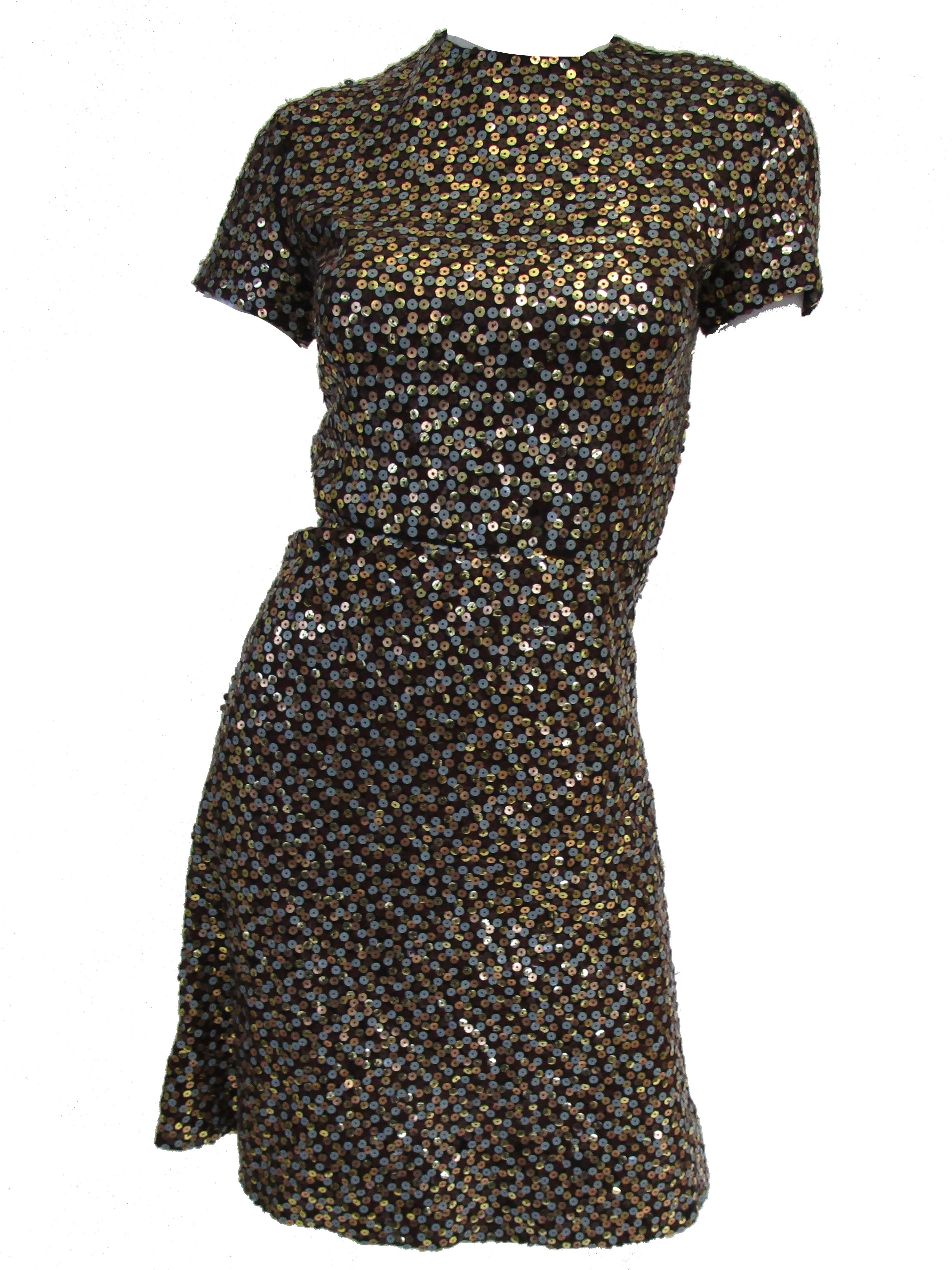 Black 1960s Bill Blass Grey and Gold Sequin Dress with Sequin Lined Jacket xxs