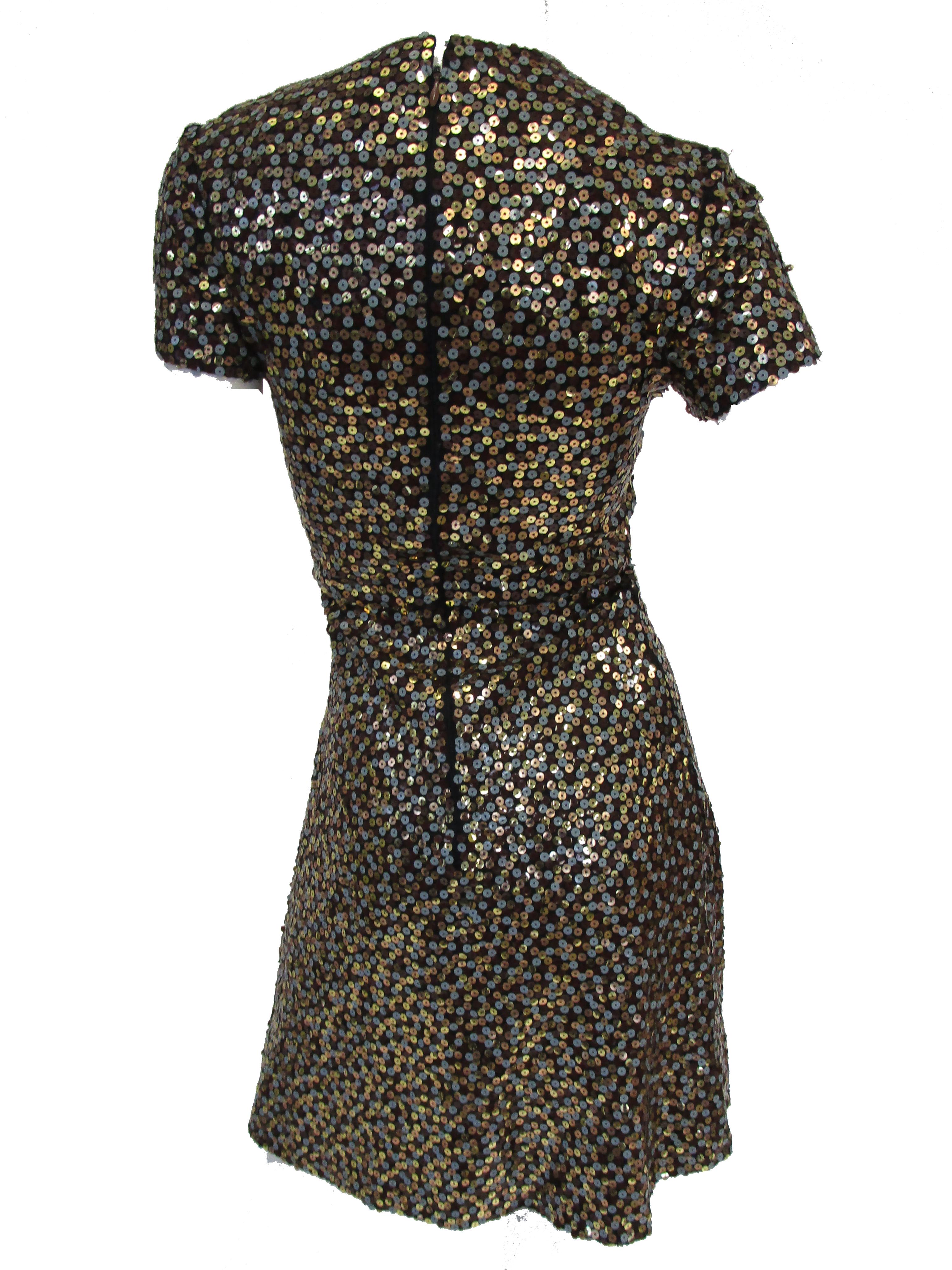 Women's 1960s Bill Blass Grey and Gold Sequin Dress with Sequin Lined Jacket xxs