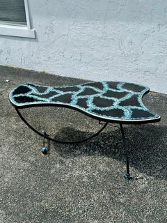 1960s Biomorphic Free Form Black and Blue Tile Coffee Table