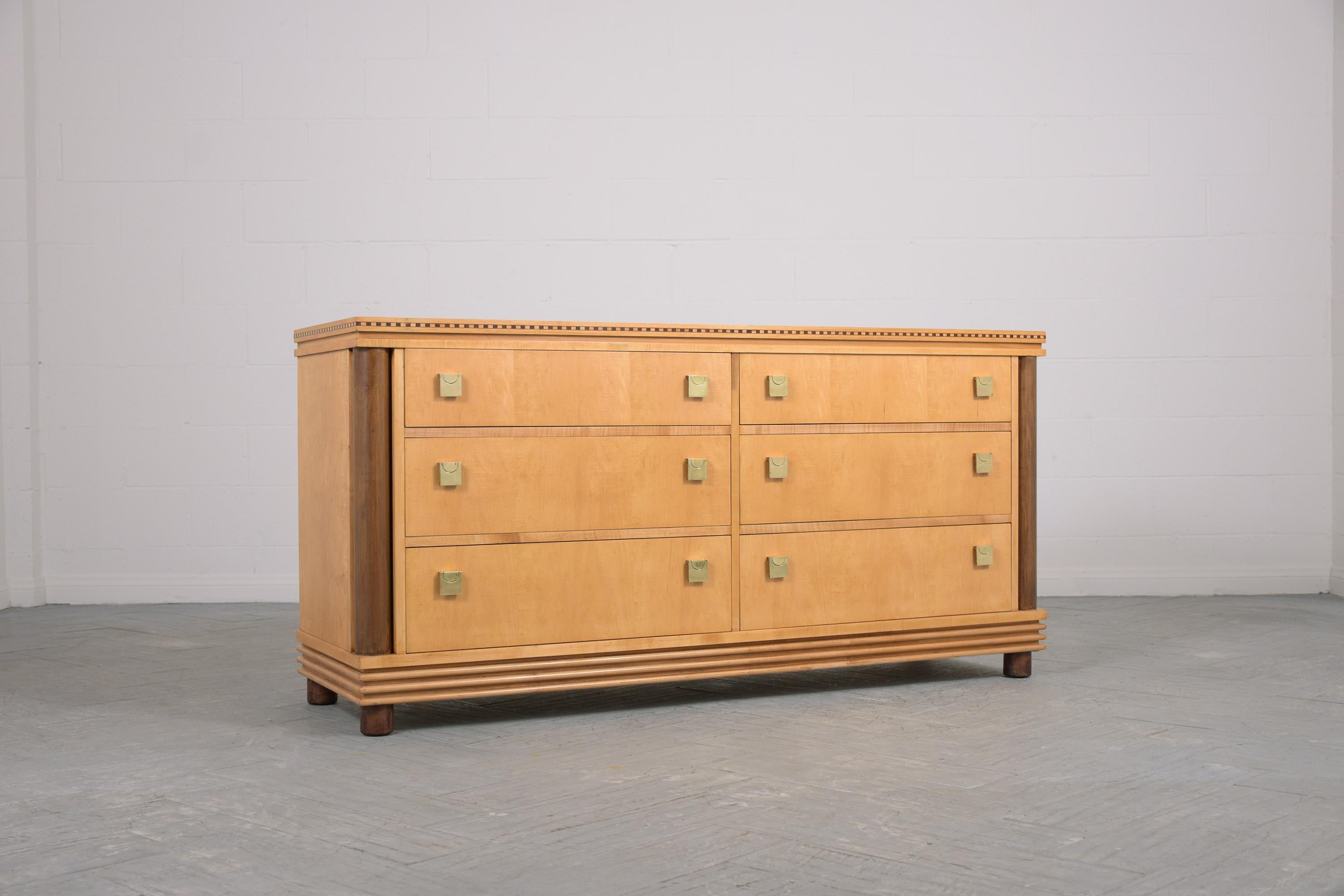 Brass Vintage Birch Wood Mid-Century Chest of Drawers: Timeless Elegance Restored For Sale