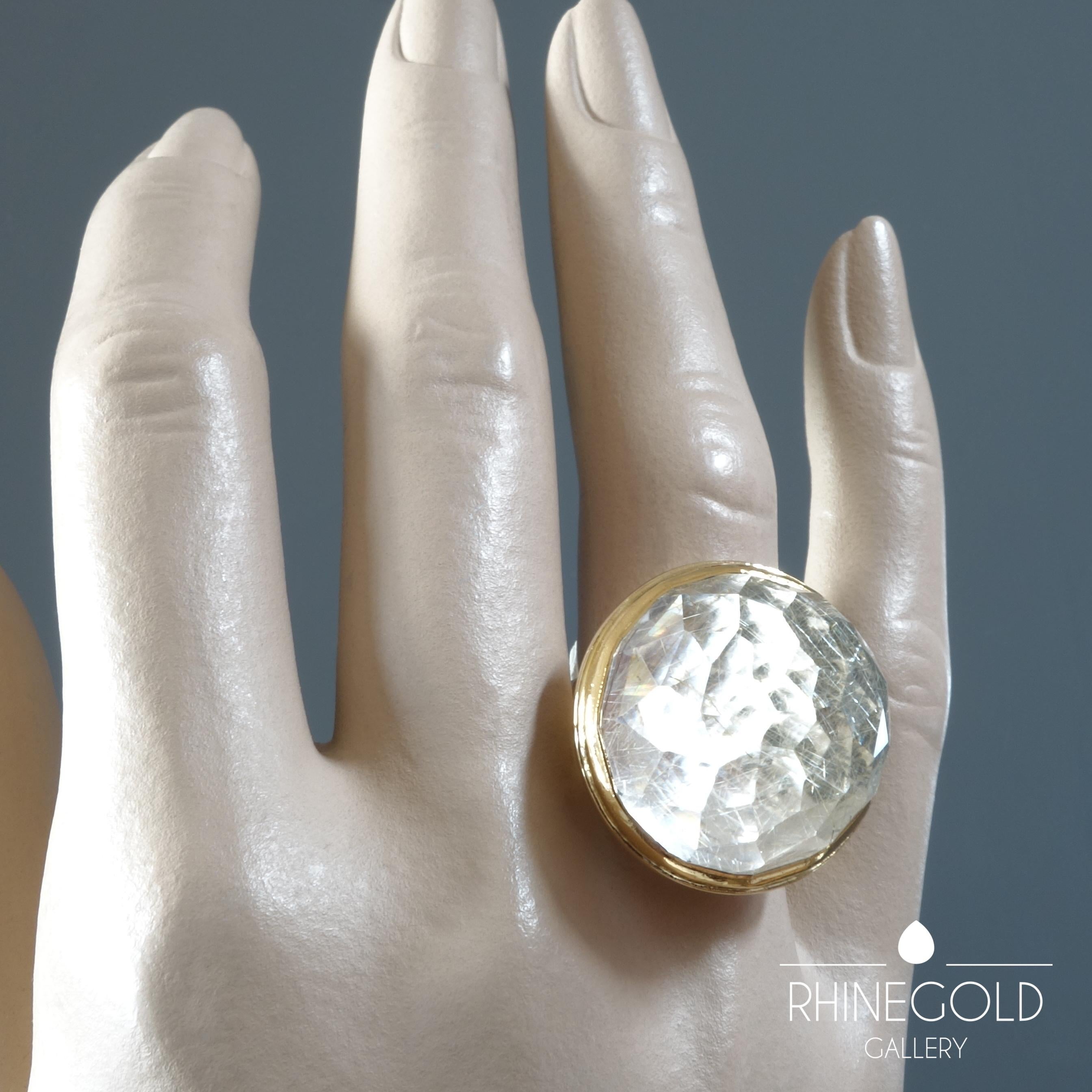 1960s Birger Haglund Scandinavian Modernist Rutilated Quartz Gold Ring In Good Condition In Dusseldorf, NRW