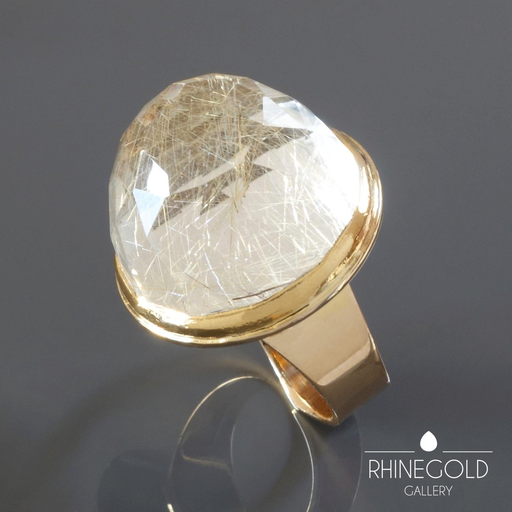 Women's 1960s Birger Haglund Scandinavian Modernist Rutilated Quartz Gold Ring